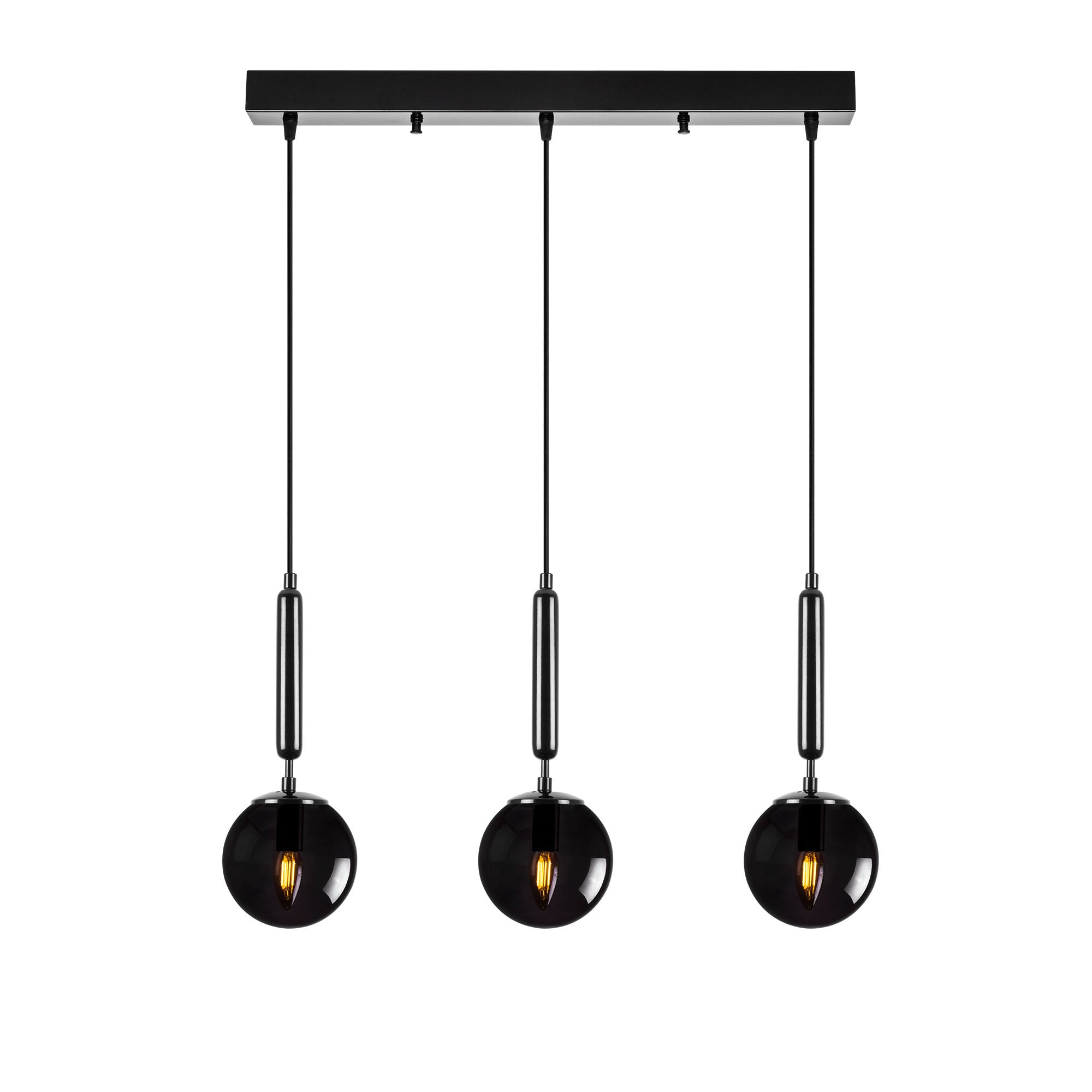 Candeeiro de Teto preto moderno, corpo de metal, altura ajustável, 62 x 15 x 134 cm | Tampa de vidro (15 cm) | 3 x E14 máx. 40 W | Design industrial e escandinavo elegante