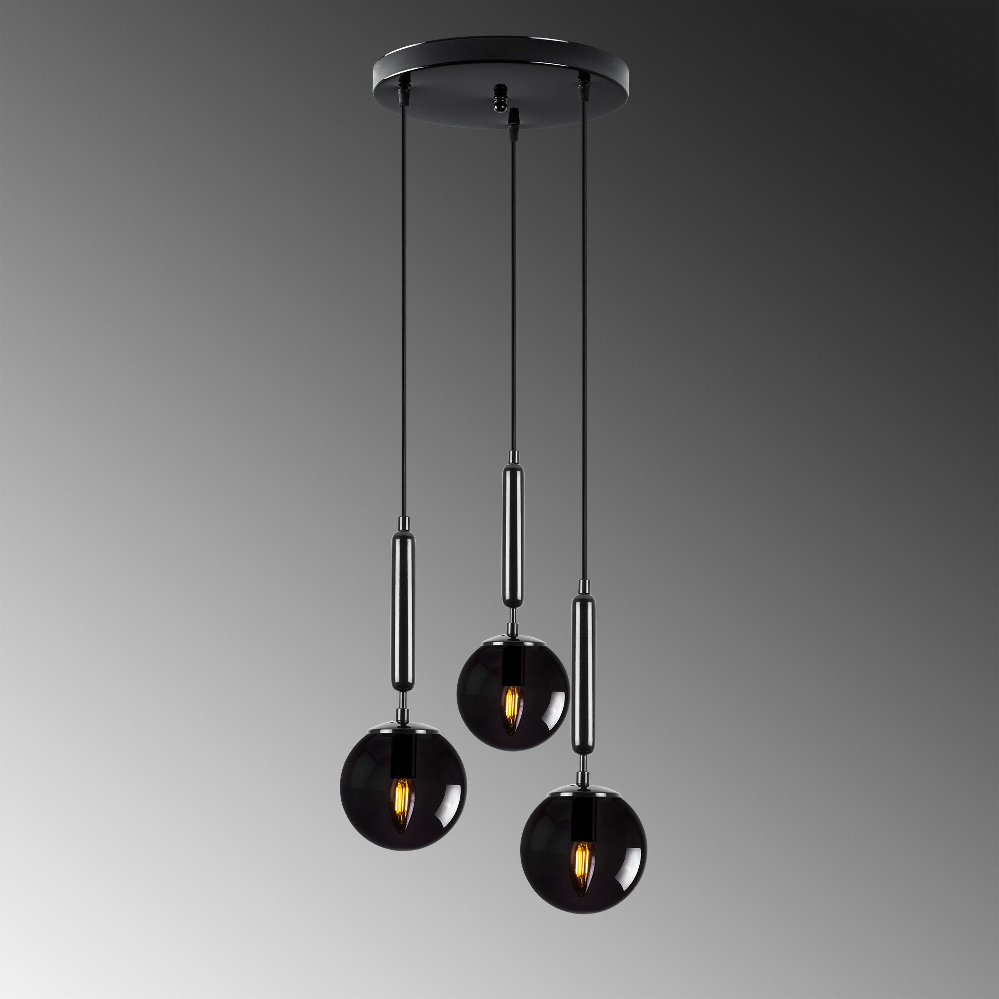 Candeeiro de Teto preto moderno, corpo de metal, altura ajustável, 34 x 34 x 134 cm | 3 soquetes E14, IP20 | Design industrial e escandinavo elegante para decoração de casa