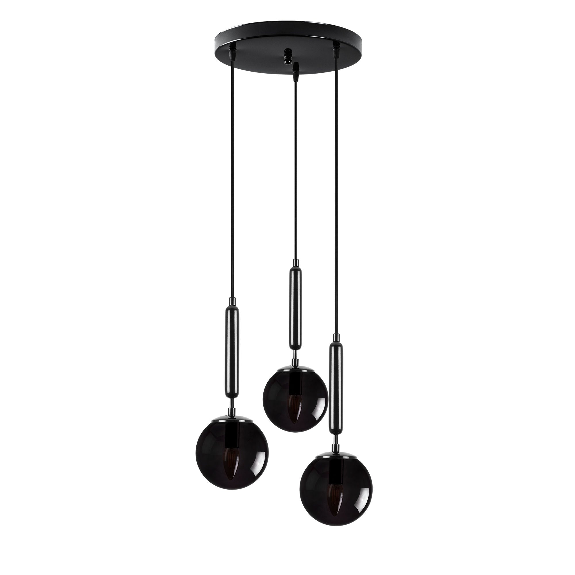 Candeeiro de Teto preto moderno, corpo de metal, altura ajustável, 34 x 34 x 134 cm | 3 soquetes E14, IP20 | Design industrial e escandinavo elegante para decoração de casa