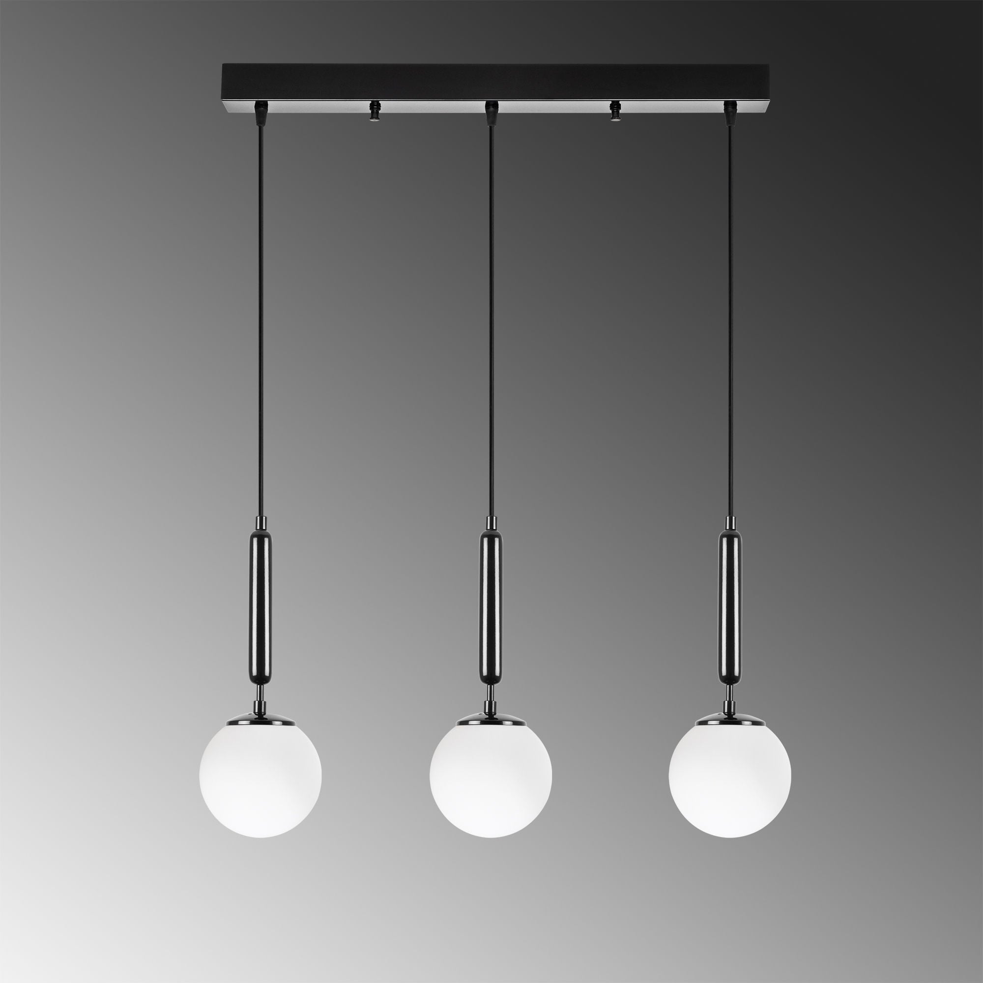 Candeeiro de Teto Industrial Moderno, Preto e Branco, 62 x 15 x 134 cm | Corpo em Metal, Tampa de Vidro, Altura Ajustável, 3 Soquetes E14 | Design Escandinavo Elegante
