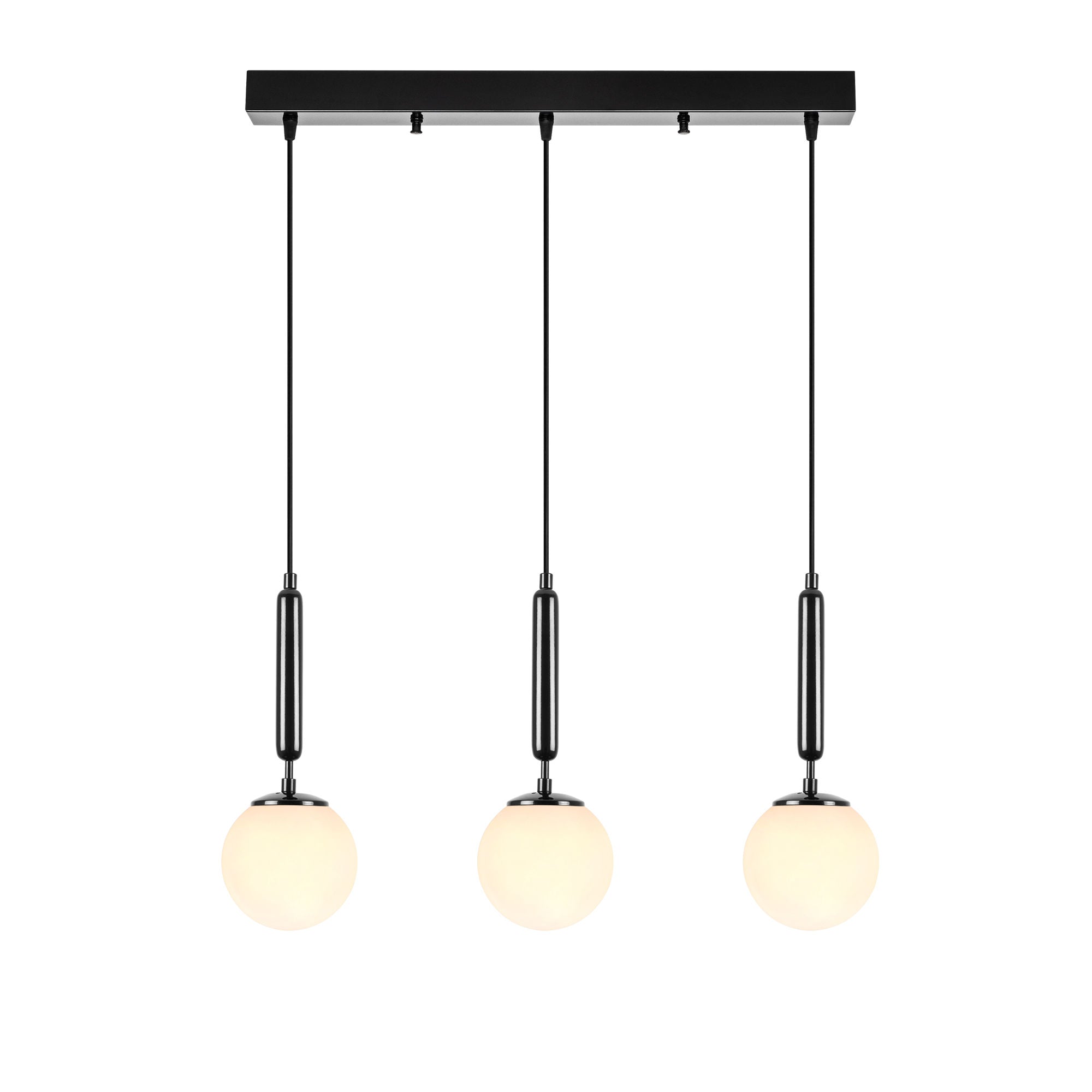 Candeeiro de Teto Industrial Moderno, Preto e Branco, 62 x 15 x 134 cm | Corpo em Metal, Tampa de Vidro, Altura Ajustável, 3 Soquetes E14 | Design Escandinavo Elegante