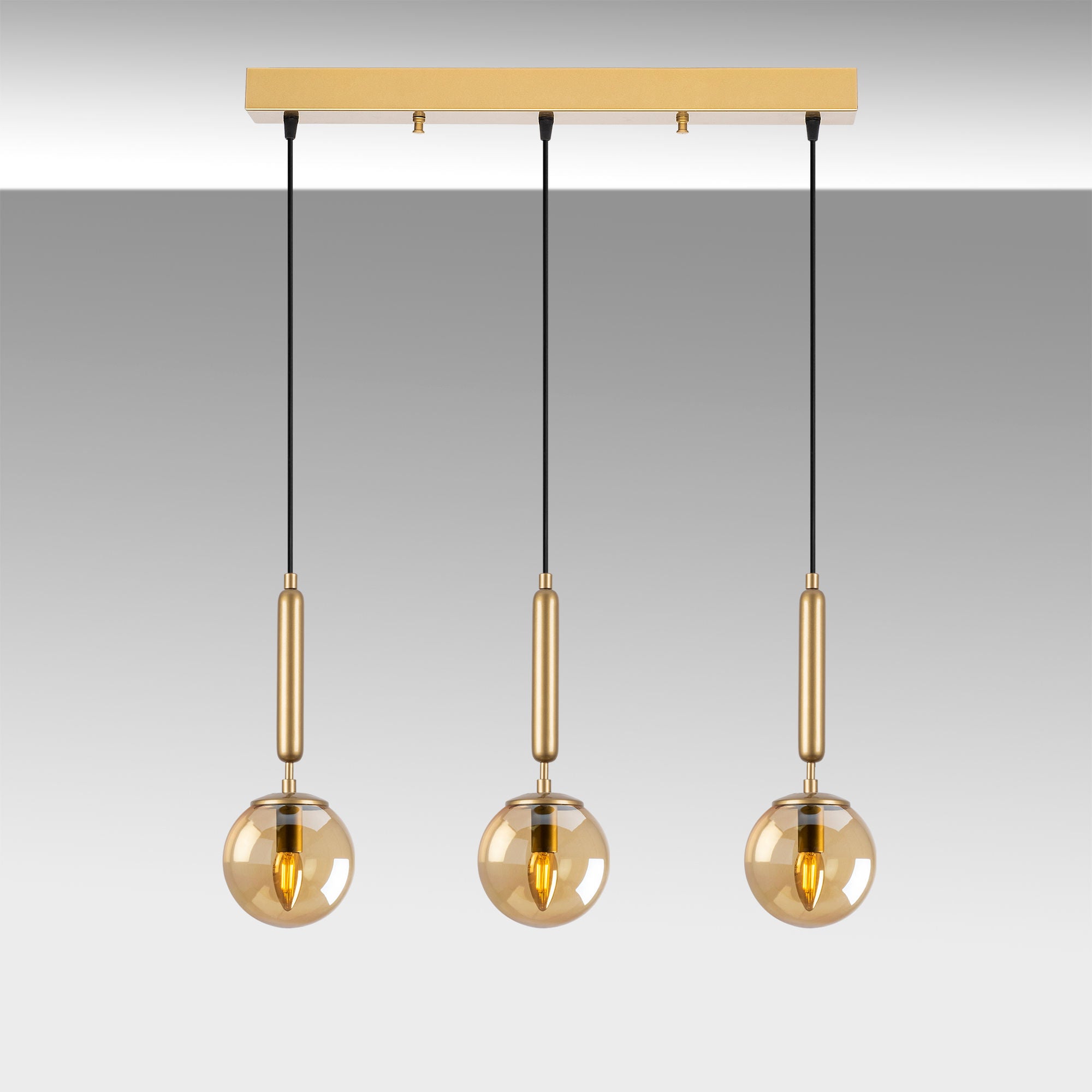 Candeeiro de Teto elegante dourado, corpo de metal, altura ajustável, 62 x 15 x 134 cm | 3 x E14 máx. 40 W | Design escandinavo moderno, perfeito para espaços glamorosos