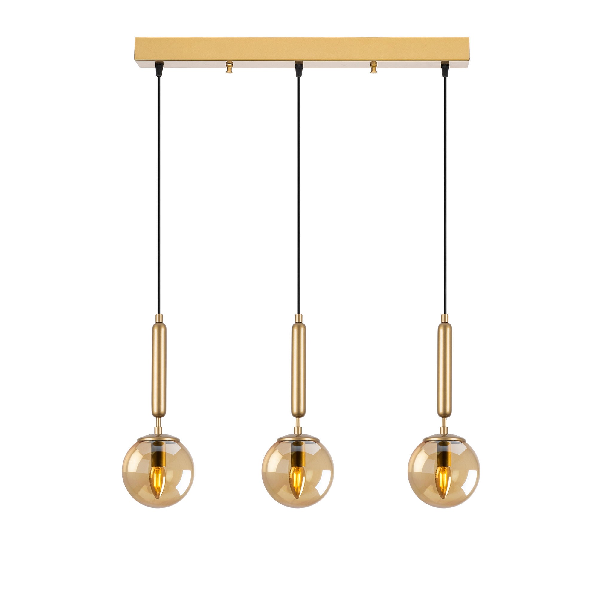 Candeeiro de Teto elegante dourado, corpo de metal, altura ajustável, 62 x 15 x 134 cm | 3 x E14 máx. 40 W | Design escandinavo moderno, perfeito para espaços glamorosos