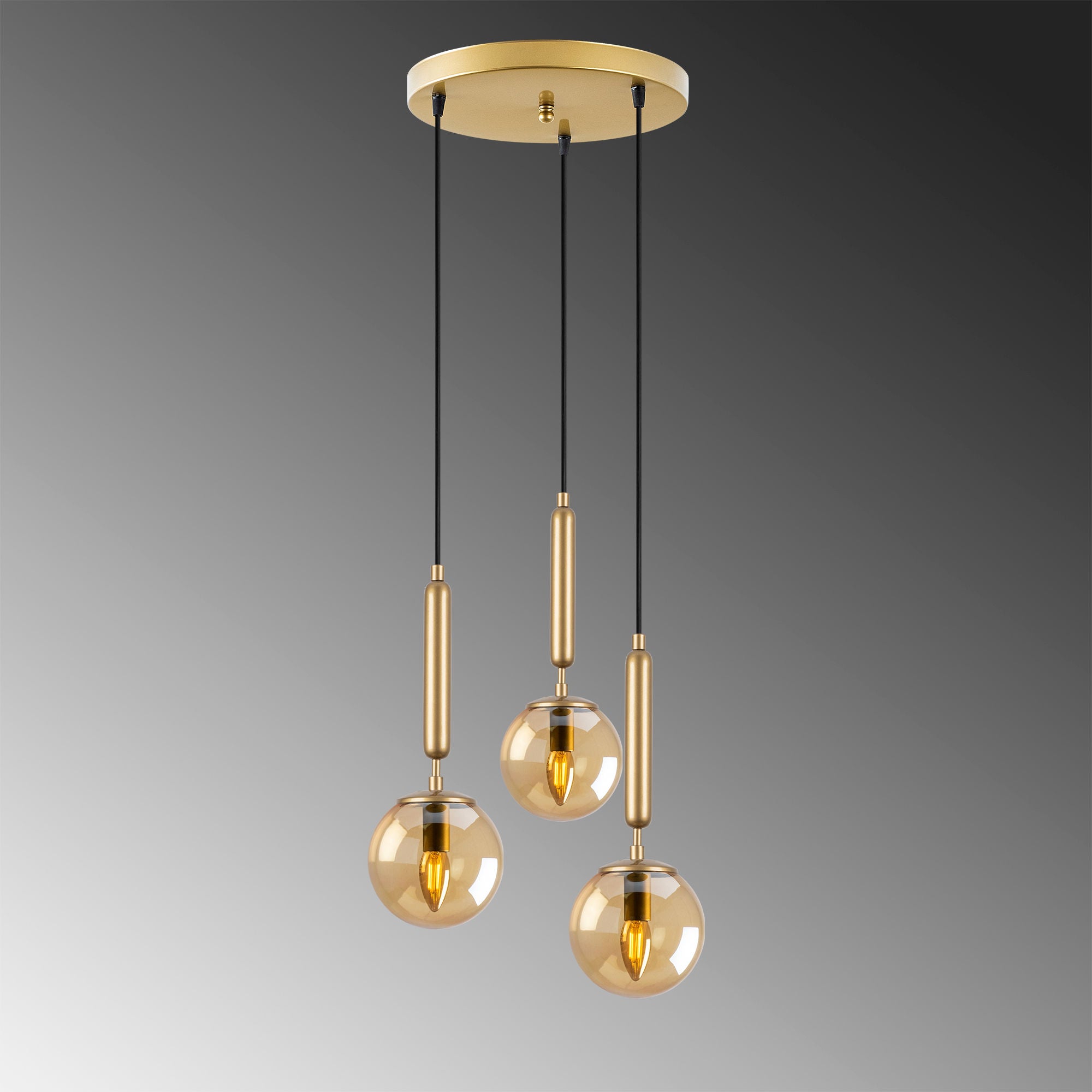 Candeeiro de Teto Dourado Elegante, Corpo em Metal, 34 x 34 x 134 cm | Altura Ajustável, 3 x E14 Máx. 40 W | Design Escandinavo Moderno, Perfeito para Espaços Glamourosos