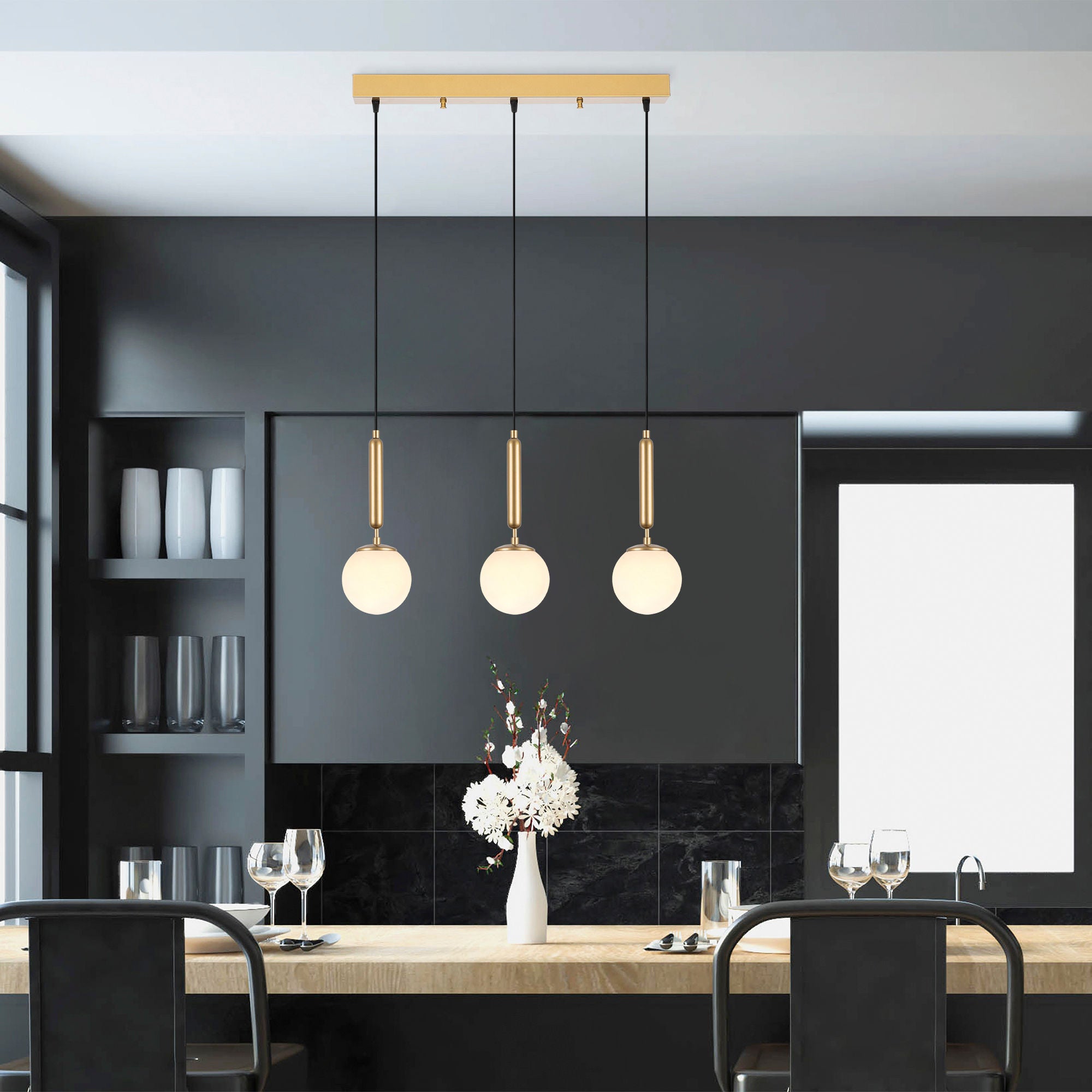 Candeeiro de Teto elegante dourado, corpo de metal, altura ajustável, 62 x 15 x 134 cm | 3 x E14 máx. 40 W | Design escandinavo moderno, perfeito para espaços glamorosos