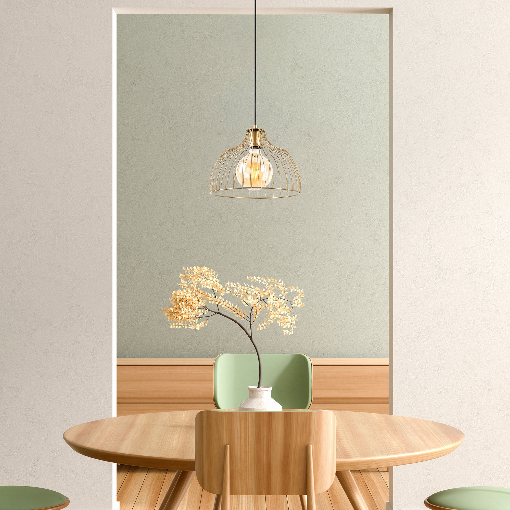 Candeeiro de Teto Dourado Elegante, Corpo em Metal, 28 x 28 x 126 cm | Altura Ajustável, Soquete E27, Design Moderno | Perfeito para Decoração Glamourosa