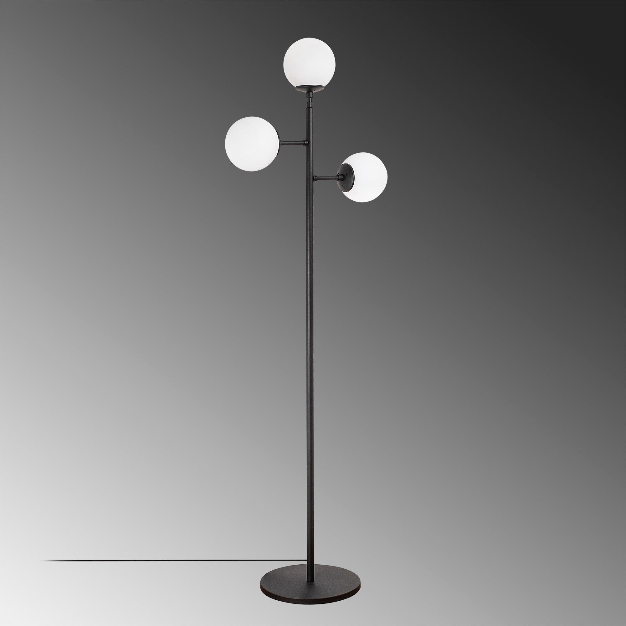 Candeeiro de Pé Moderna, Preta e Branca, 163 cm de Altura | Corpo e Base de Metal, Tampa de Vidro, IP20, 3 Soquetes E14 | Design Industrial e Escandinavo Elegante