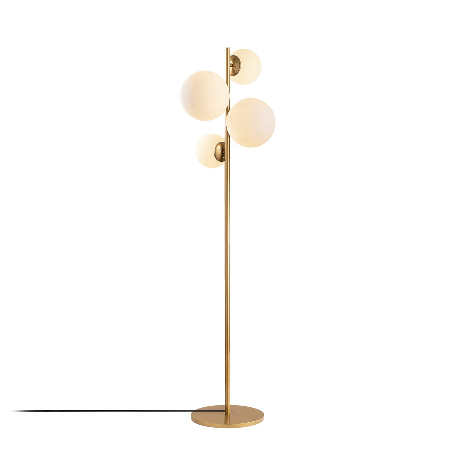 Candeeiro de Pé dourada elegante, corpo de metal com tampas de vidro (2 x 20 cm e 2 x 15 cm), 33 x 33 x 162 cm | Design escandinavo moderno, perfeito para espaços glamorosos
