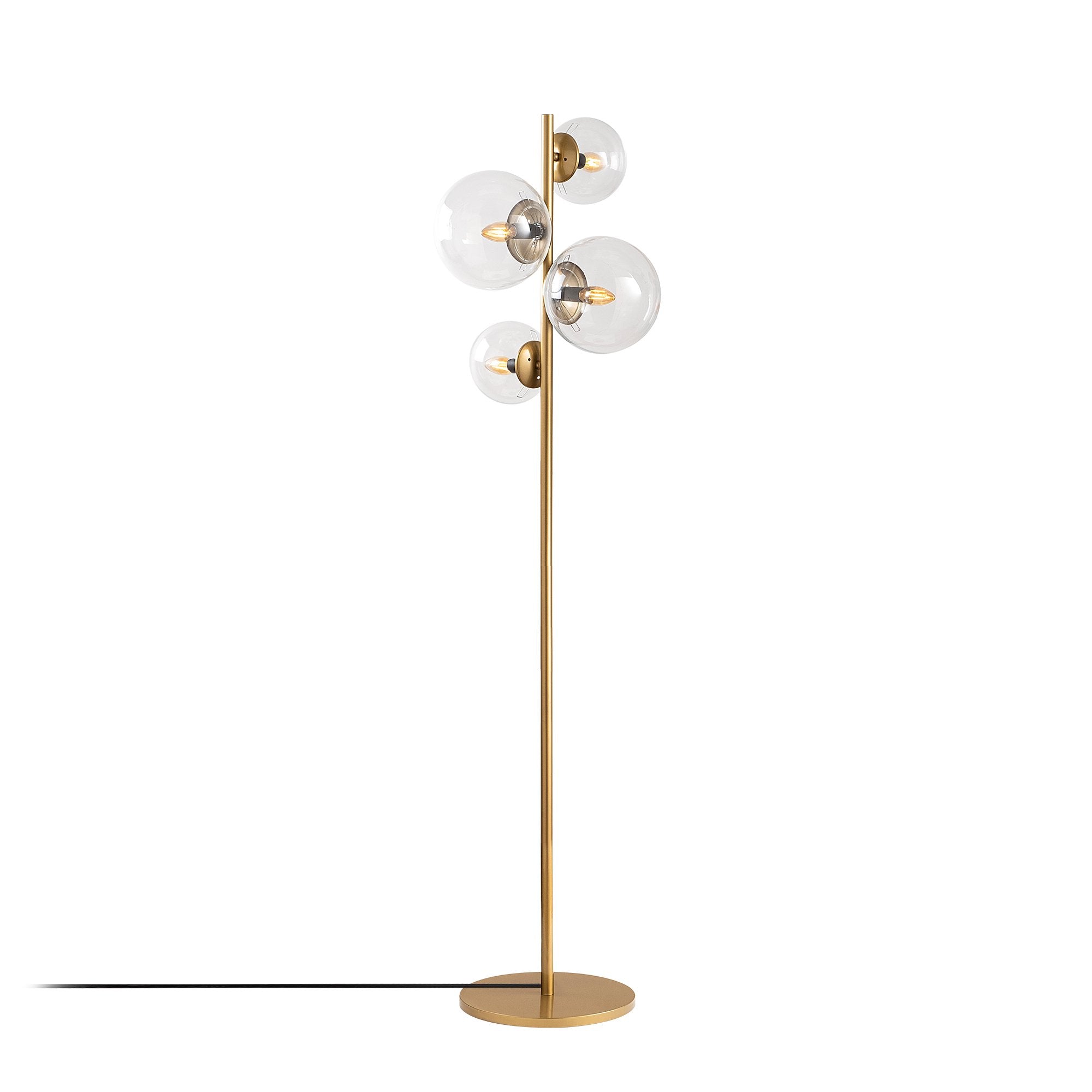 Candeeiro de Pé elegante com corpo de metal e tampas de vidro (2x20 cm, 2x15 cm), 33x33x162 cm, acabamento antigo, design escandinavo moderno, perfeita para decoração de casa