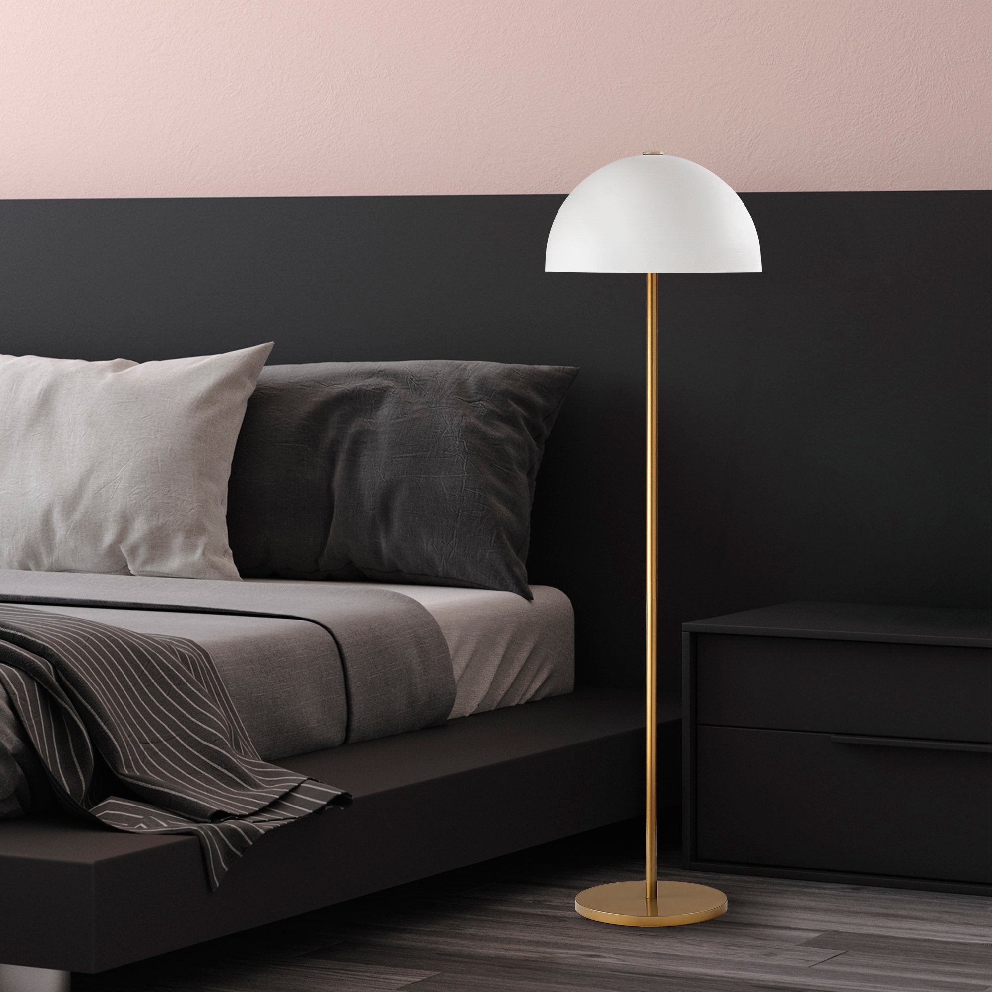 Candeeiro de Pé Moderna com Corpo em Metal, Acabamento Dourado, 40 x 40 x 154 cm | Soquete E27, 40 W máx., Cabo de 200 cm | Iluminação Elegante para Decoração Glamourosa e Escandinava