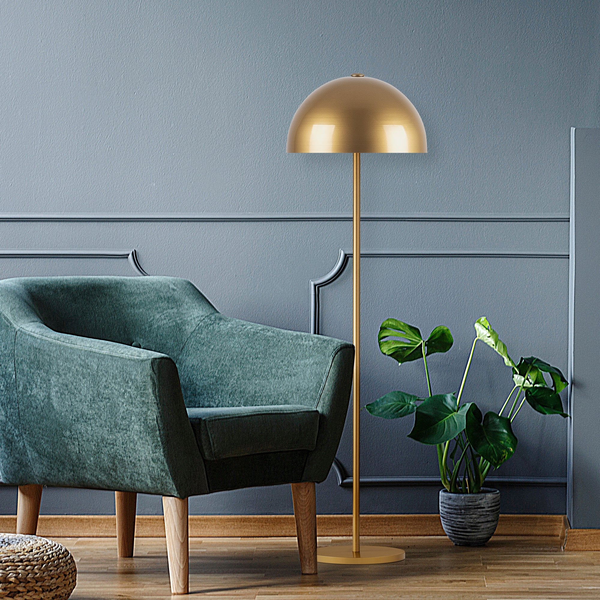 Candeeiro de Pé elegante com corpo de metal, acabamento dourado, 40 x 40 x 154 cm | Soquete E27, 40 W máx., cabo de 200 cm | Perfeita para interiores modernos e glamourosos
