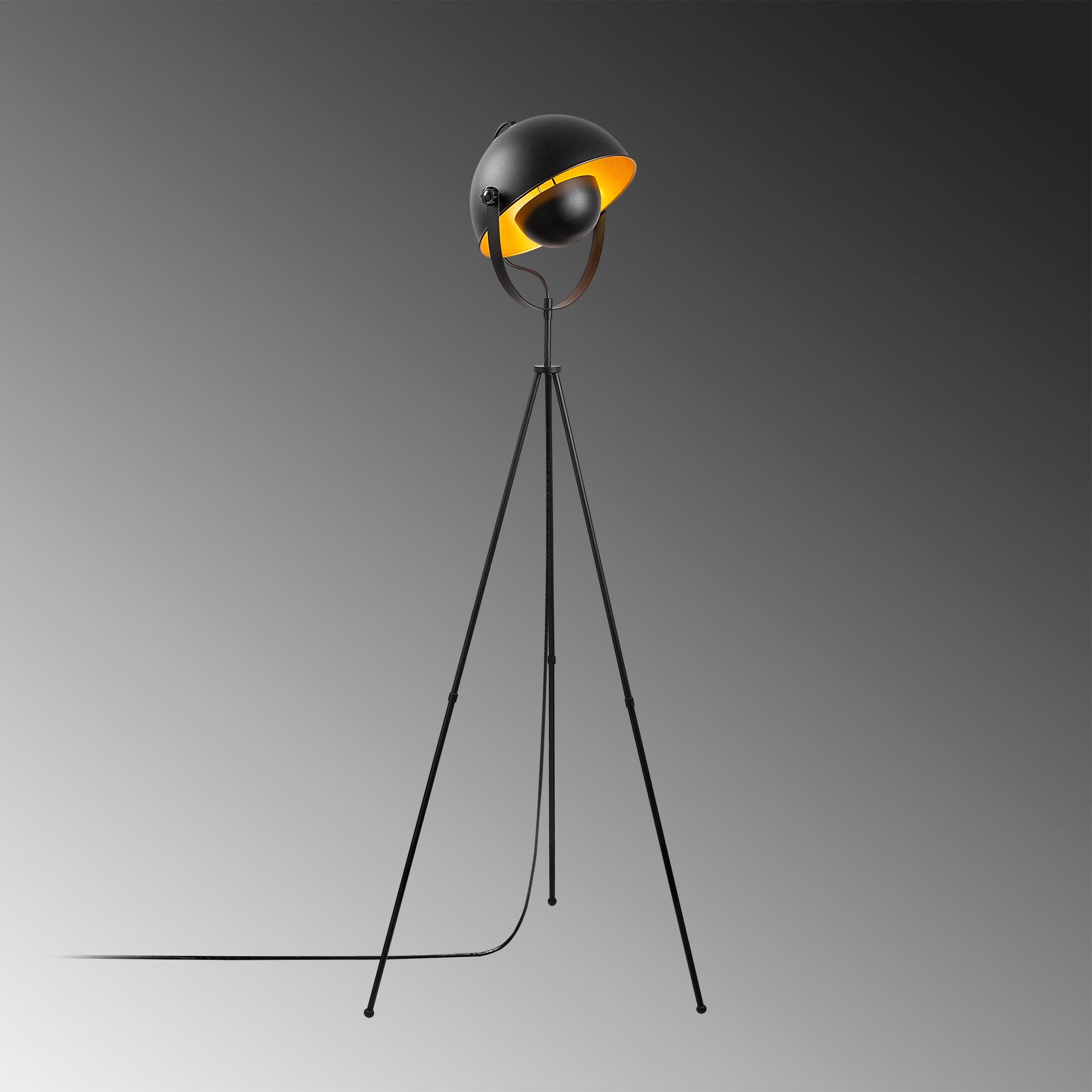 Candeeiro de Pé moderna com corpo de metal e detalhes dourados, 62 x 45 x 160 cm | Soquete E27, máx. 40 W, cabo de 200 cm | Design elegante em preto e dourado para decoração de casa
