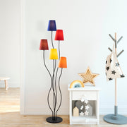 Candeeiro de Pé moderna com corpo de metal e base de tecido, 44 x 44 x 160 cm | 5 soquetes E14, cabo de 200 cm | Iluminação elegante para casa e escritório
