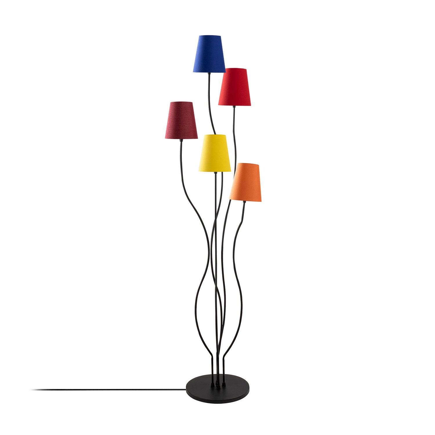 Candeeiro de Pé moderna com corpo de metal e base de tecido, 44 x 44 x 160 cm | 5 soquetes E14, cabo de 200 cm | Iluminação elegante para casa e escritório