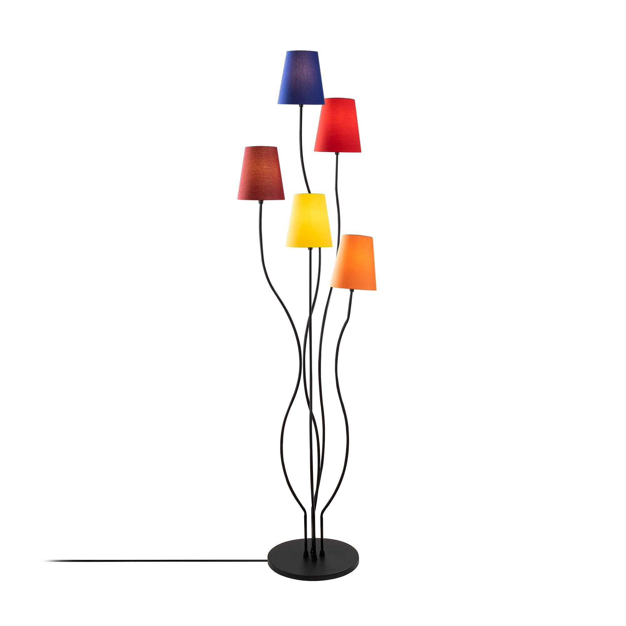 Candeeiro de Pé moderna com corpo de metal e base de tecido, 44 x 44 x 160 cm | 5 soquetes E14, cabo de 200 cm | Iluminação elegante para casa e escritório
