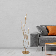 Candeeiro de Pé elegante com corpo de metal, acabamento dourado, 35 x 35 x 155 cm | 5 soquetes E14, cabo de 200 cm | Design moderno e glamouroso para decoração de casa com estilo
