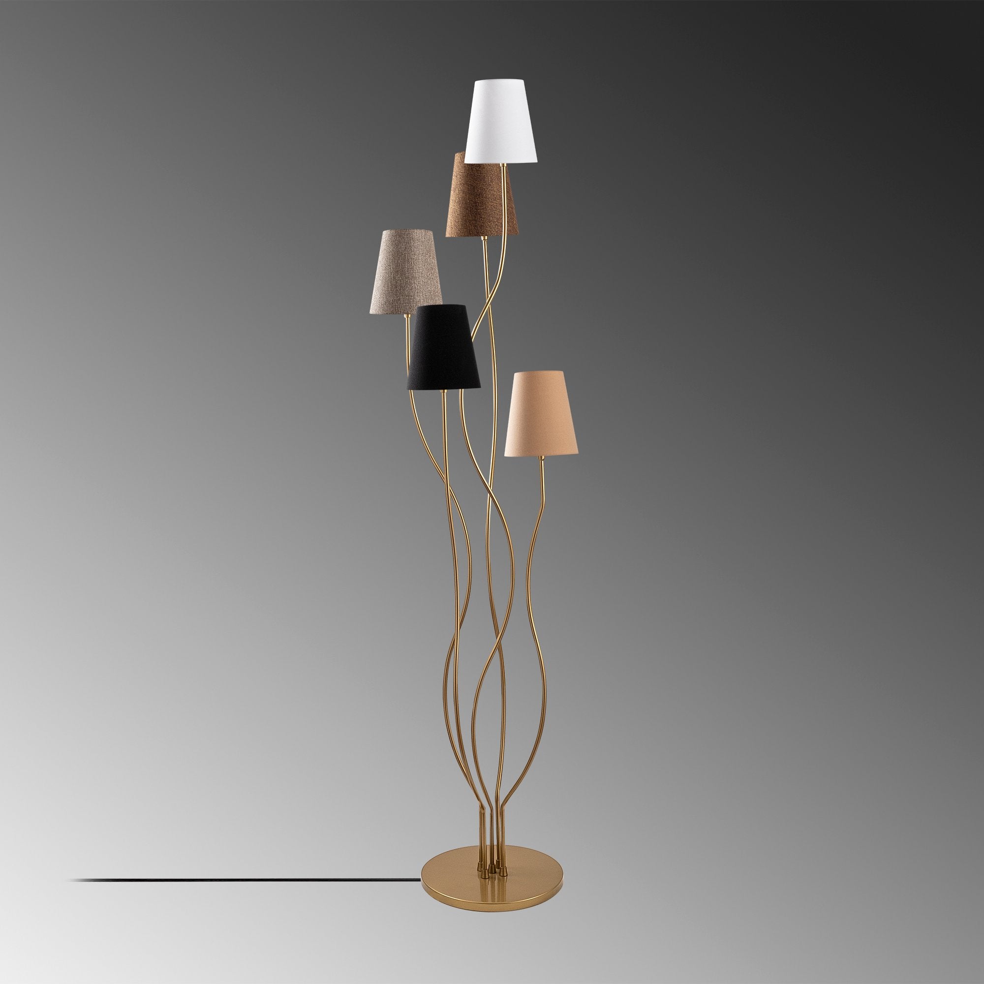 Candeeiro de Pé moderna com corpo de metal e base de tecido, 44 x 44 x 160 cm | 5 soquetes E14, cabo de 200 cm | Iluminação elegante para casa e escritório