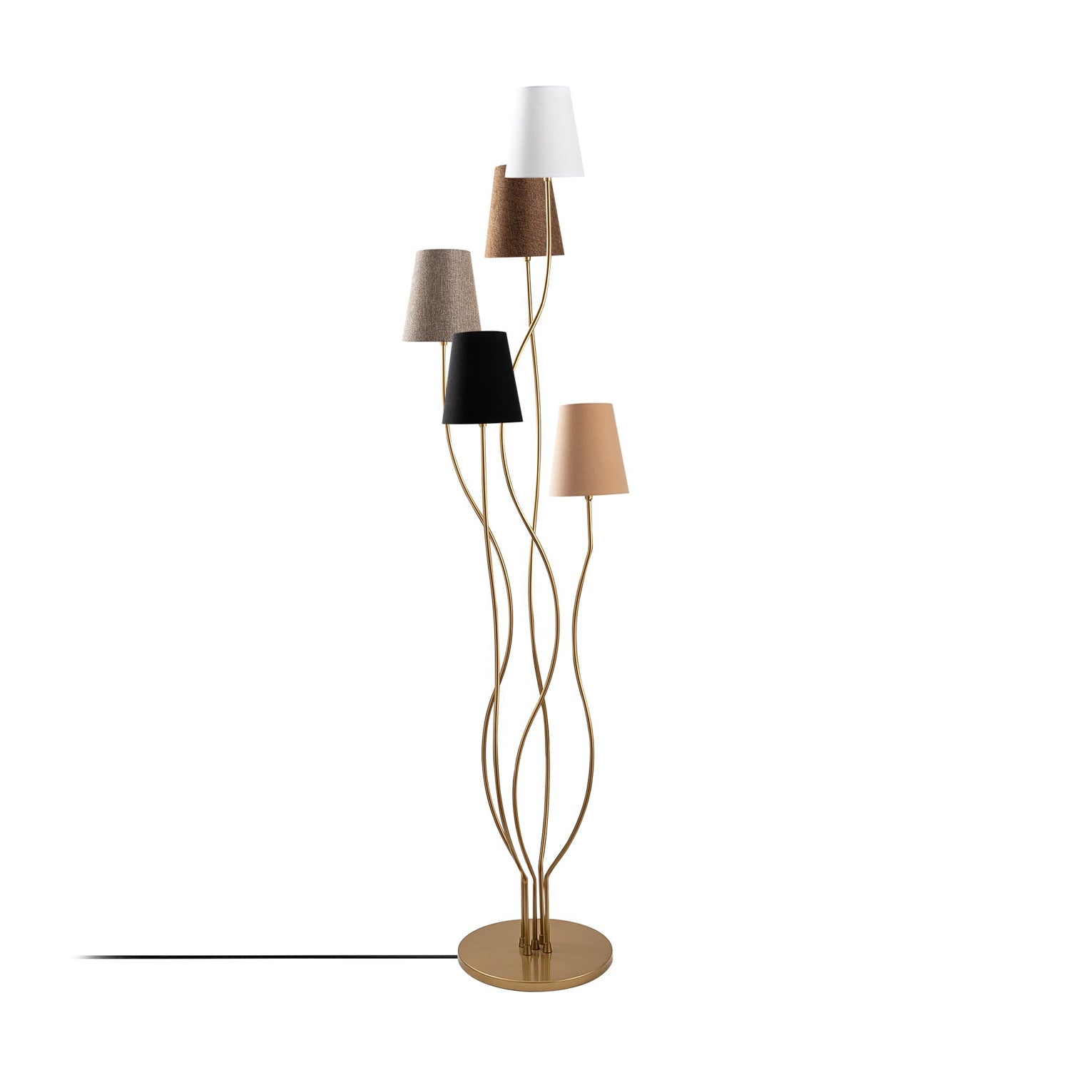 Candeeiro de Pé moderna com corpo de metal e base de tecido, 44 x 44 x 160 cm | 5 soquetes E14, cabo de 200 cm | Iluminação elegante para casa e escritório