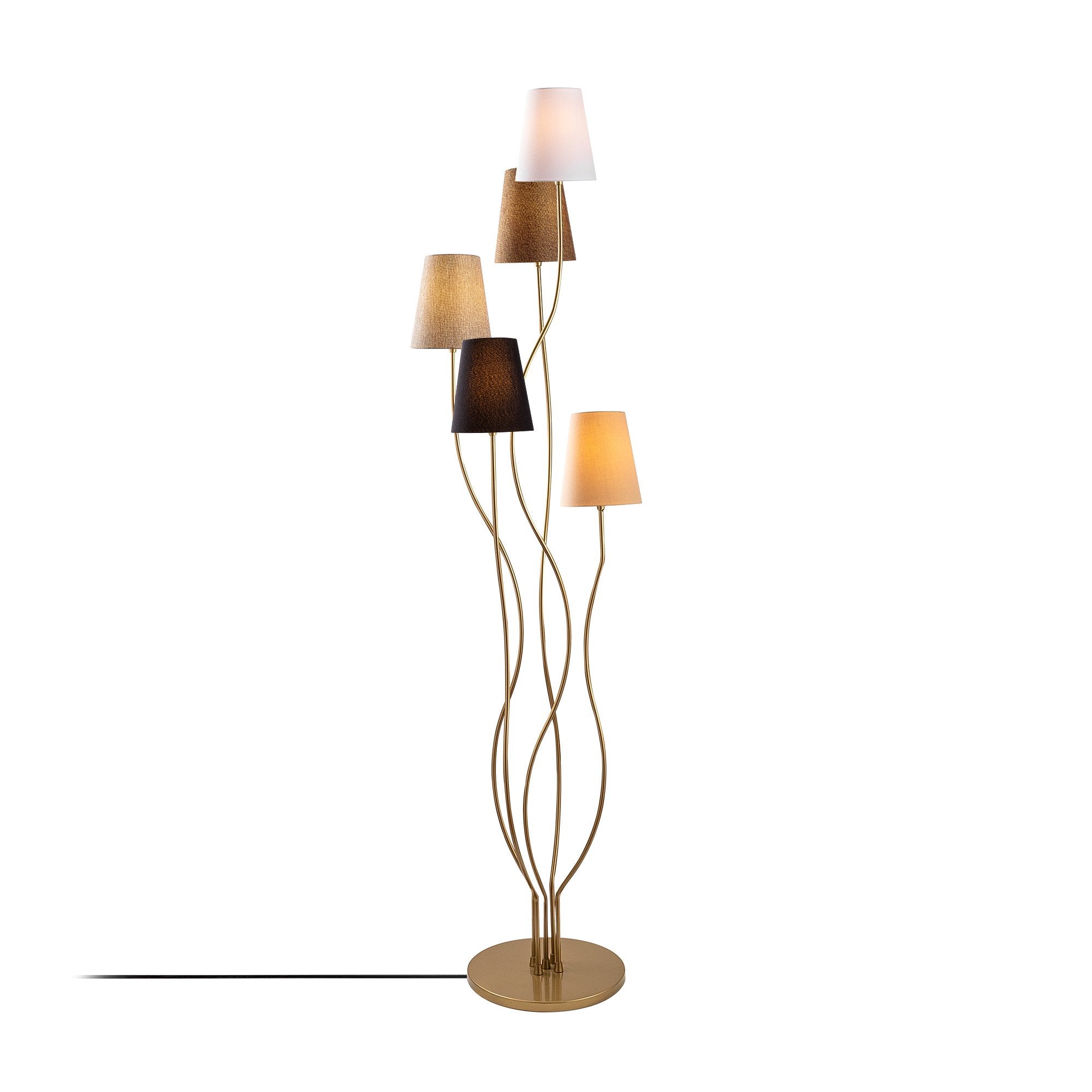 Candeeiro de Pé moderna com corpo de metal e base de tecido, 44 x 44 x 160 cm | 5 soquetes E14, cabo de 200 cm | Iluminação elegante para casa e escritório