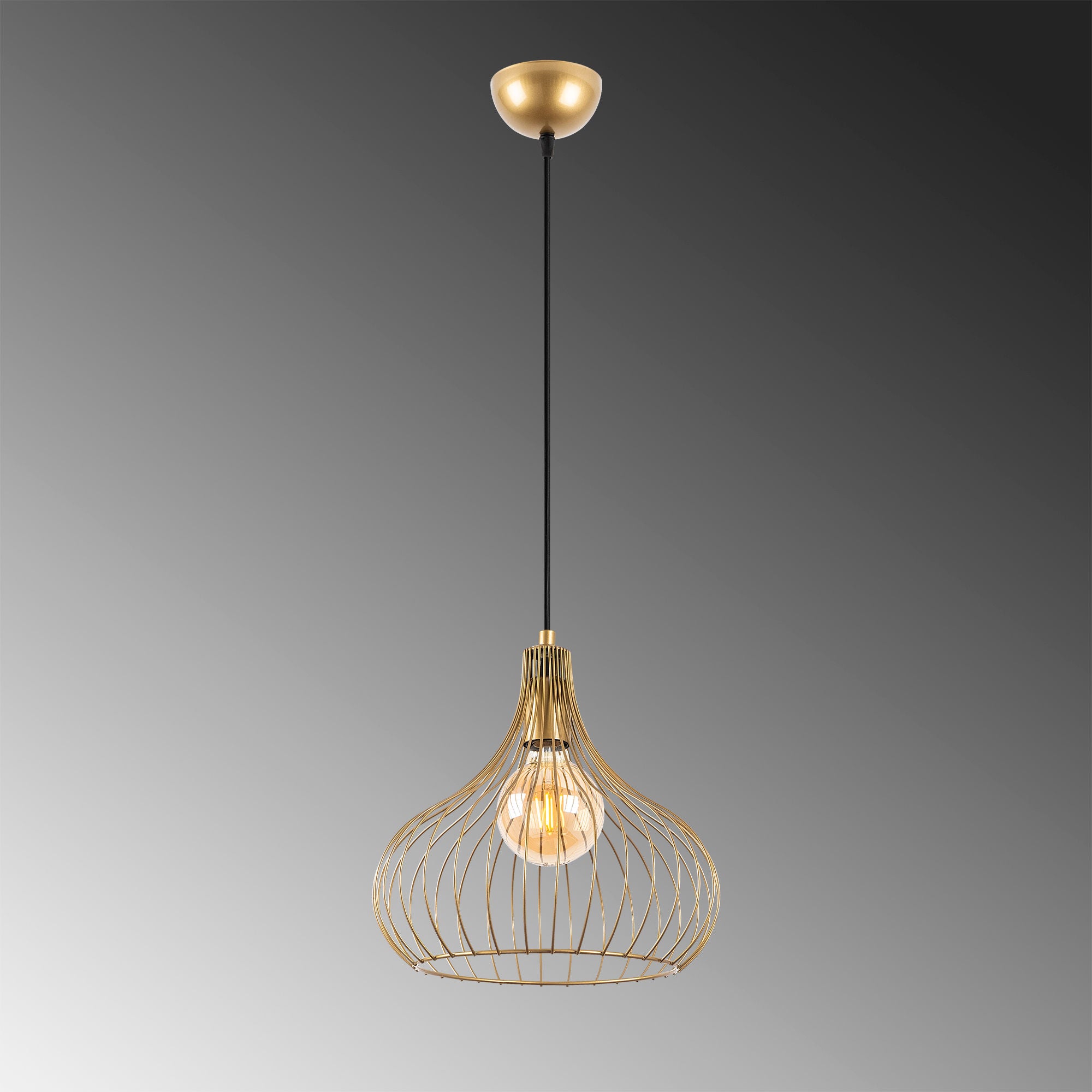 Candeeiro de Teto Dourado Elegante, Corpo em Metal, Altura Ajustável, 22 x 22 x 120 cm | Soquete E27, Máx. 40 W | Design Glamour Moderno para Interiores Elegantes