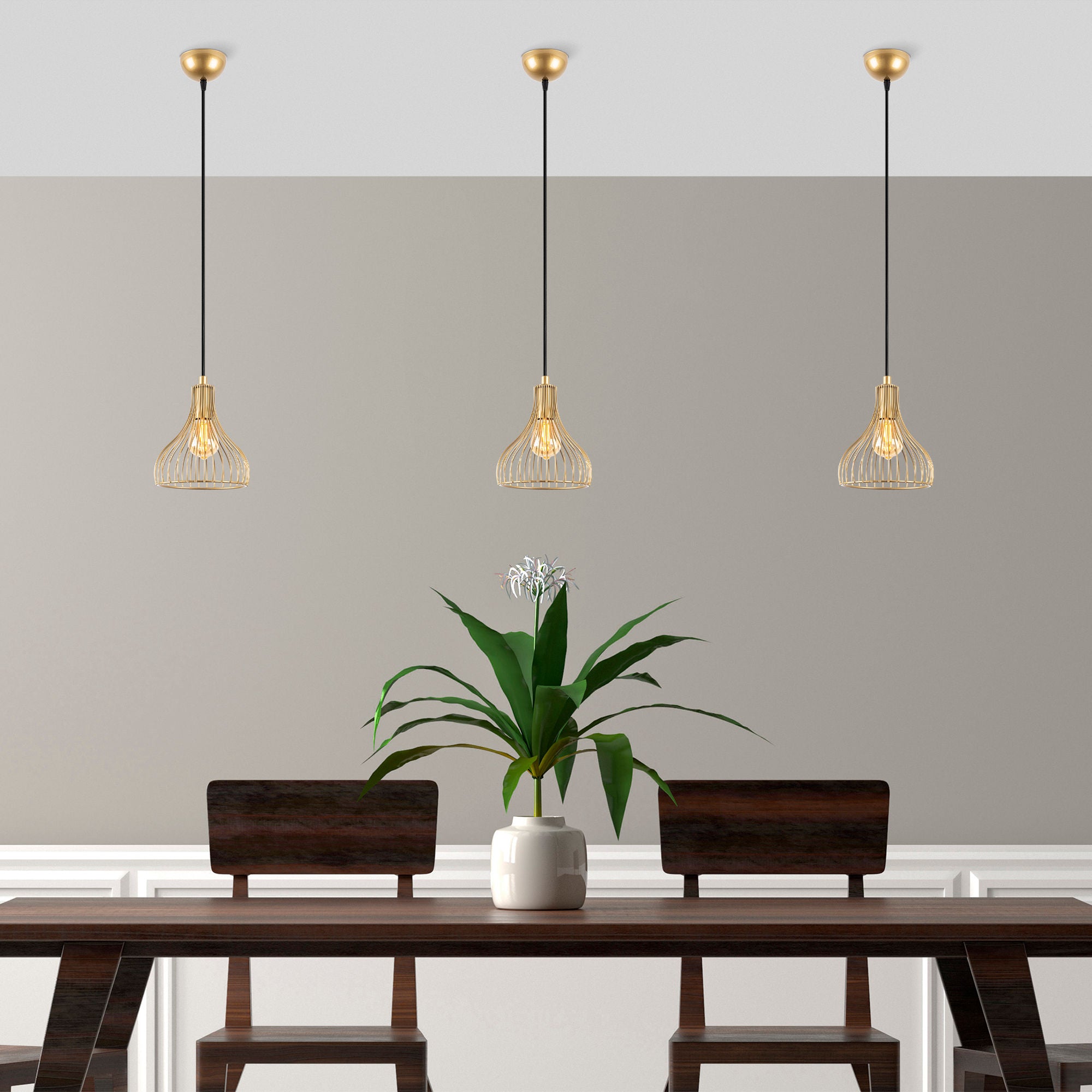 Candeeiro de Teto Dourado Elegante, Corpo em Metal, 20 x 20 x 117 cm | Altura Ajustável, Soquete E27, Design Moderno e Glamouroso | Perfeito para Salas de Estar e Salas de Jantar