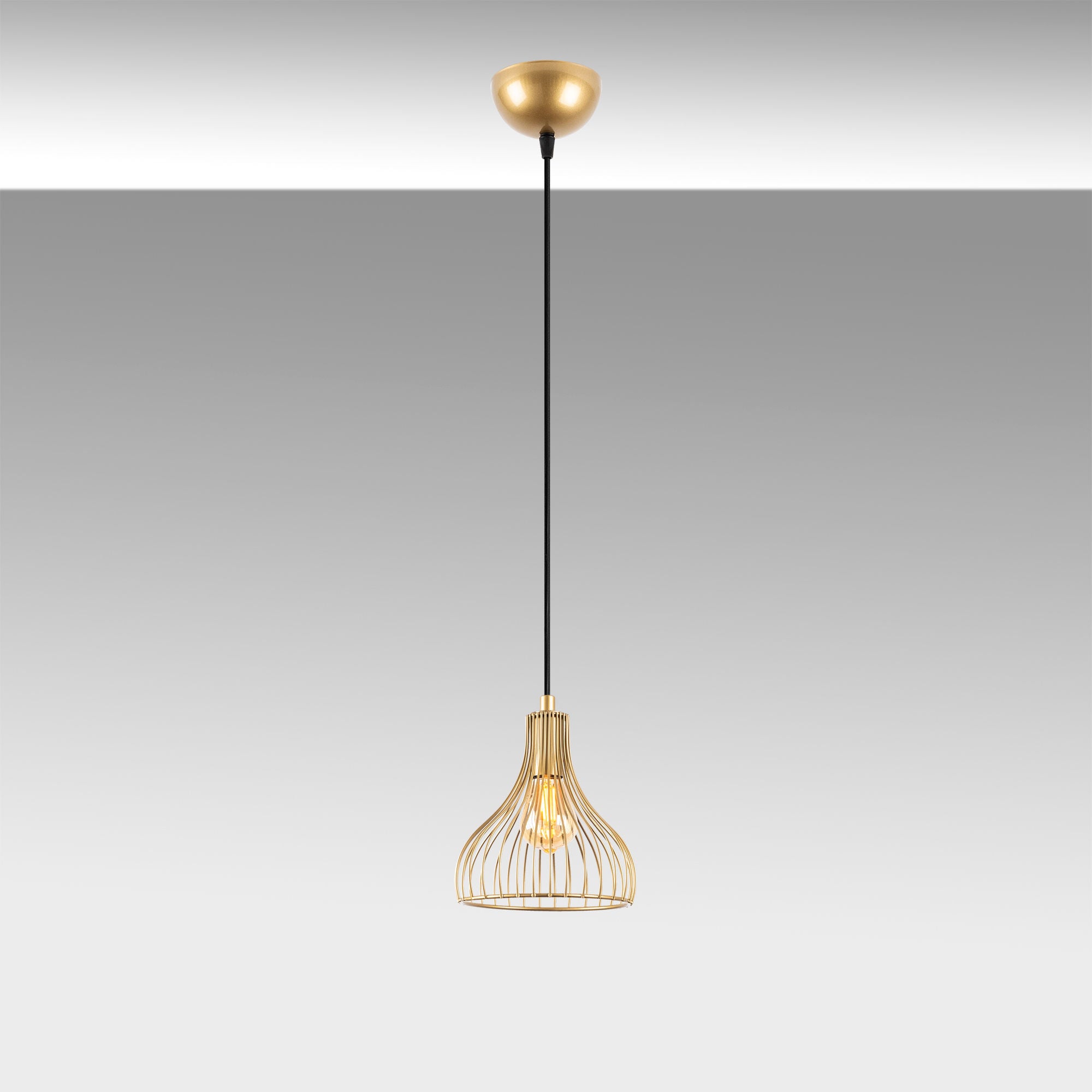 Candeeiro de Teto Dourado Elegante, Corpo em Metal, 20 x 20 x 117 cm | Altura Ajustável, Soquete E27, Design Moderno e Glamouroso | Perfeito para Salas de Estar e Salas de Jantar