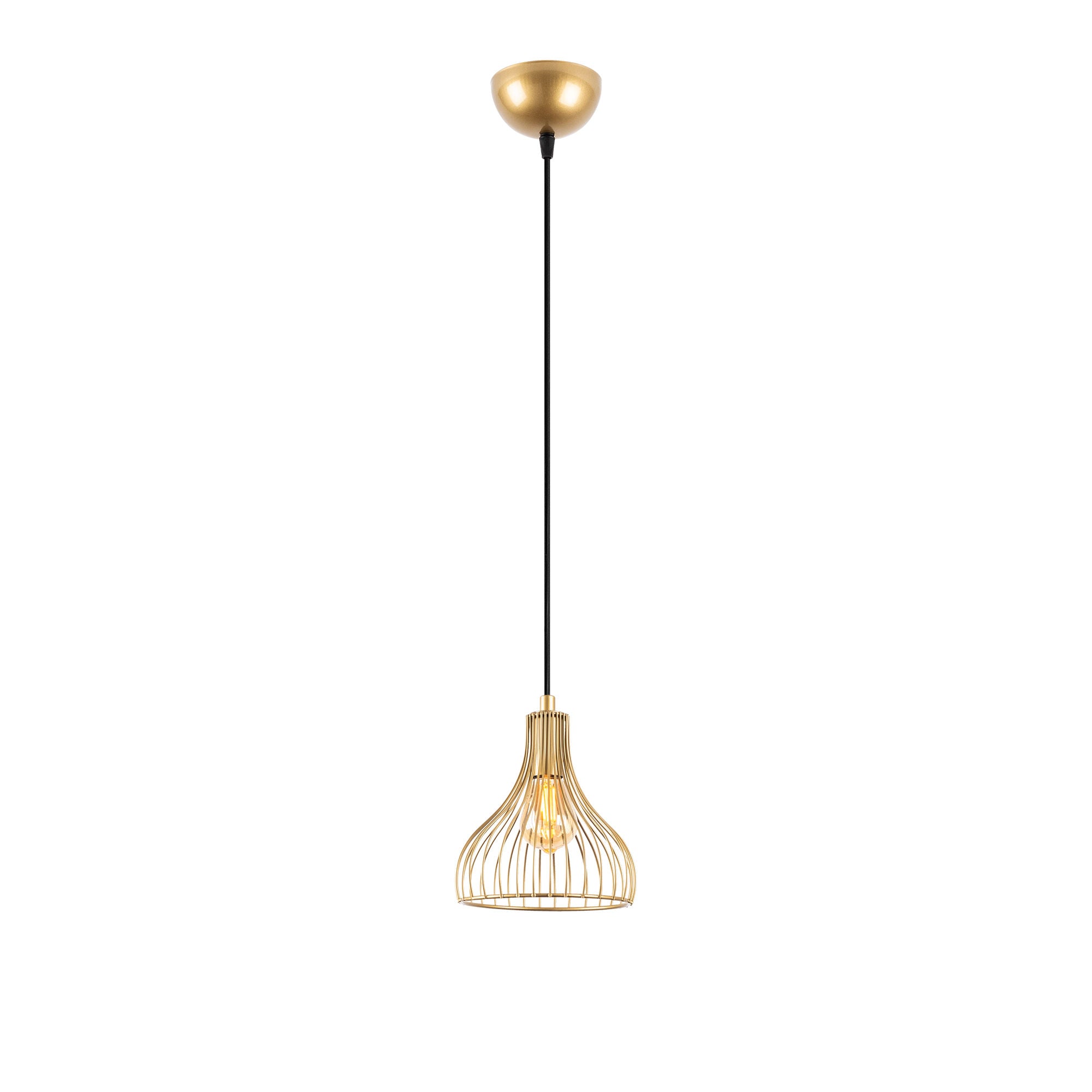 Candeeiro de Teto Dourado Elegante, Corpo em Metal, 20 x 20 x 117 cm | Altura Ajustável, Soquete E27, Design Moderno e Glamouroso | Perfeito para Salas de Estar e Salas de Jantar