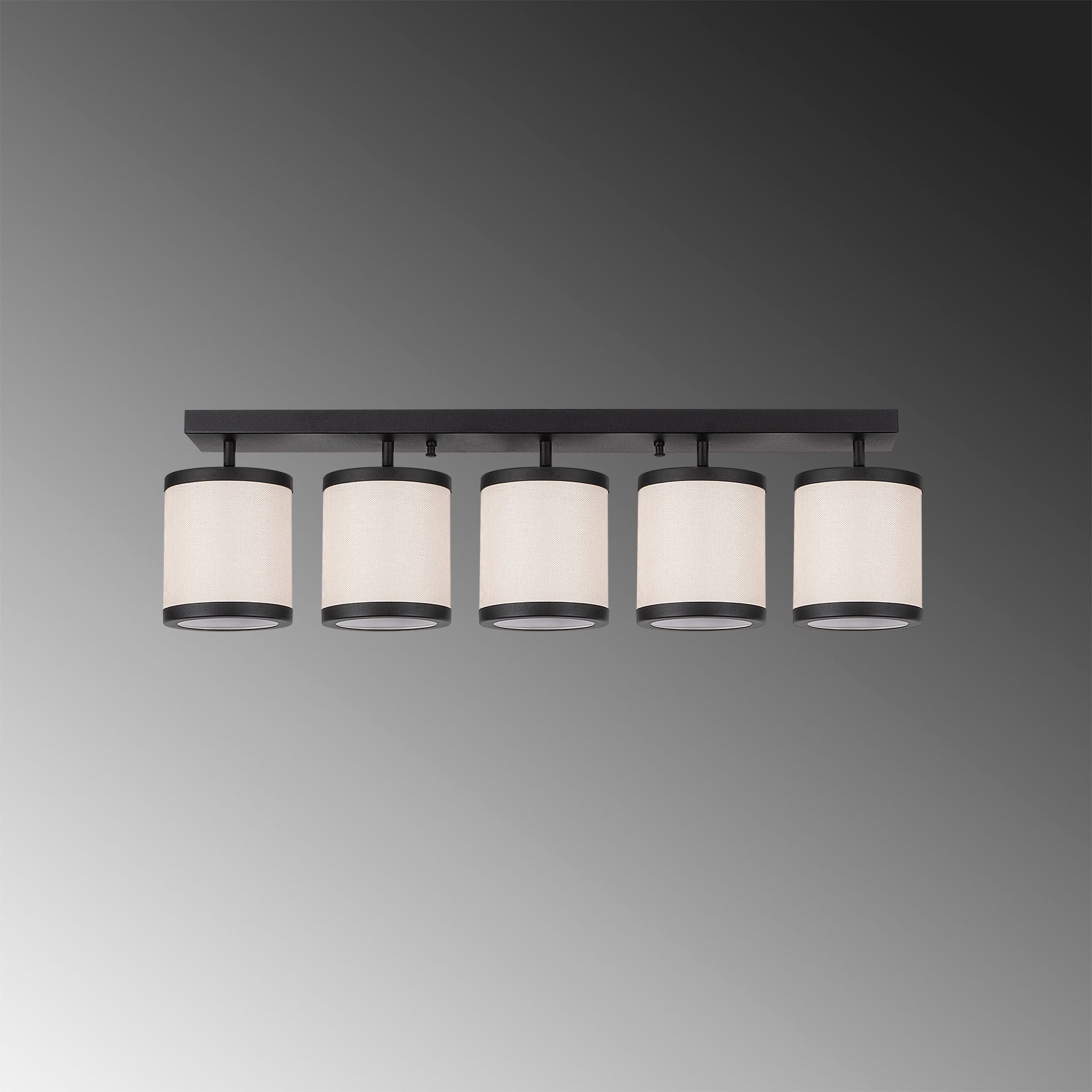 Candeeiro de Teto Escandinavo Moderno, Preto e Branco, 84 x 20 x 21 cm | Corpo em Metal, Tampa em Tecido, 5 Soquetes E27 | Iluminação Elegante para Casa e Escritório
