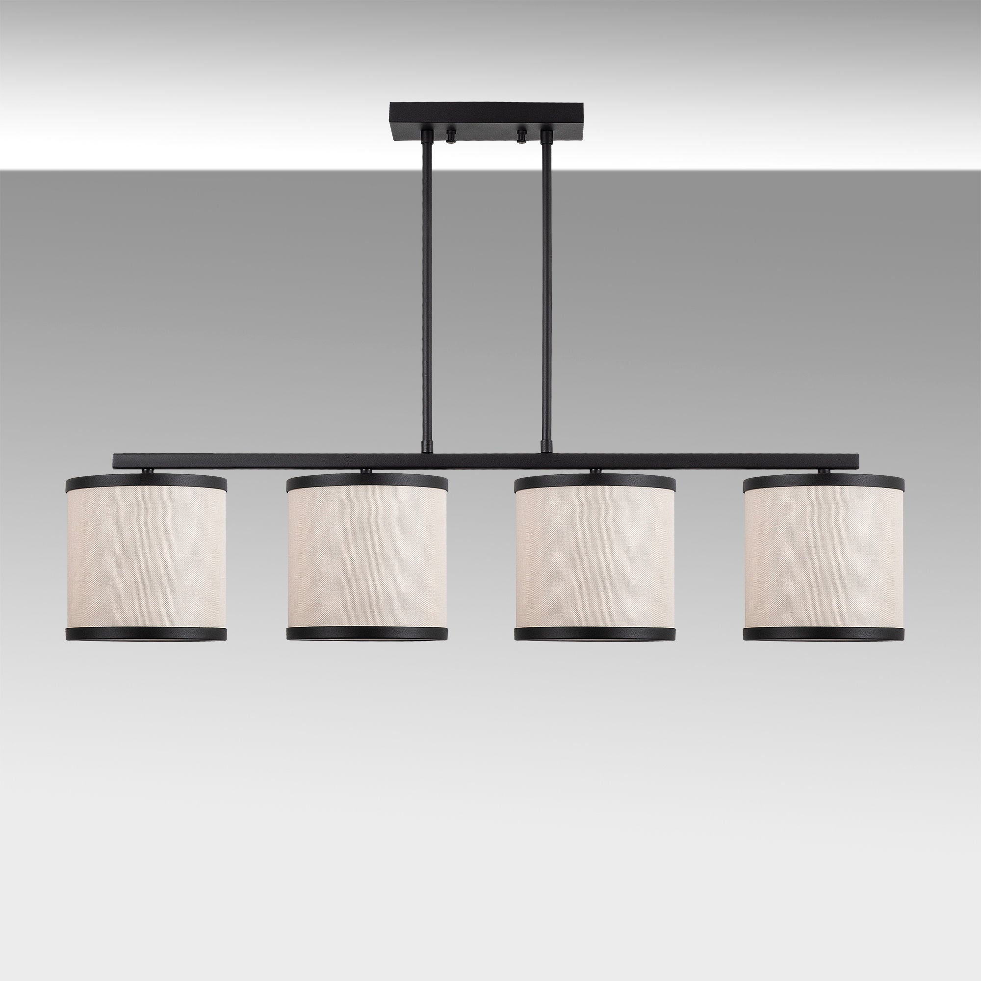 Candeeiro de Teto Escandinavo Moderno, Preto e Branco, 107 x 20 x 68 cm | Corpo em Metal, Altura Ajustável, 4 Soquetes E27 | Iluminação Elegante para Decoração de Casa