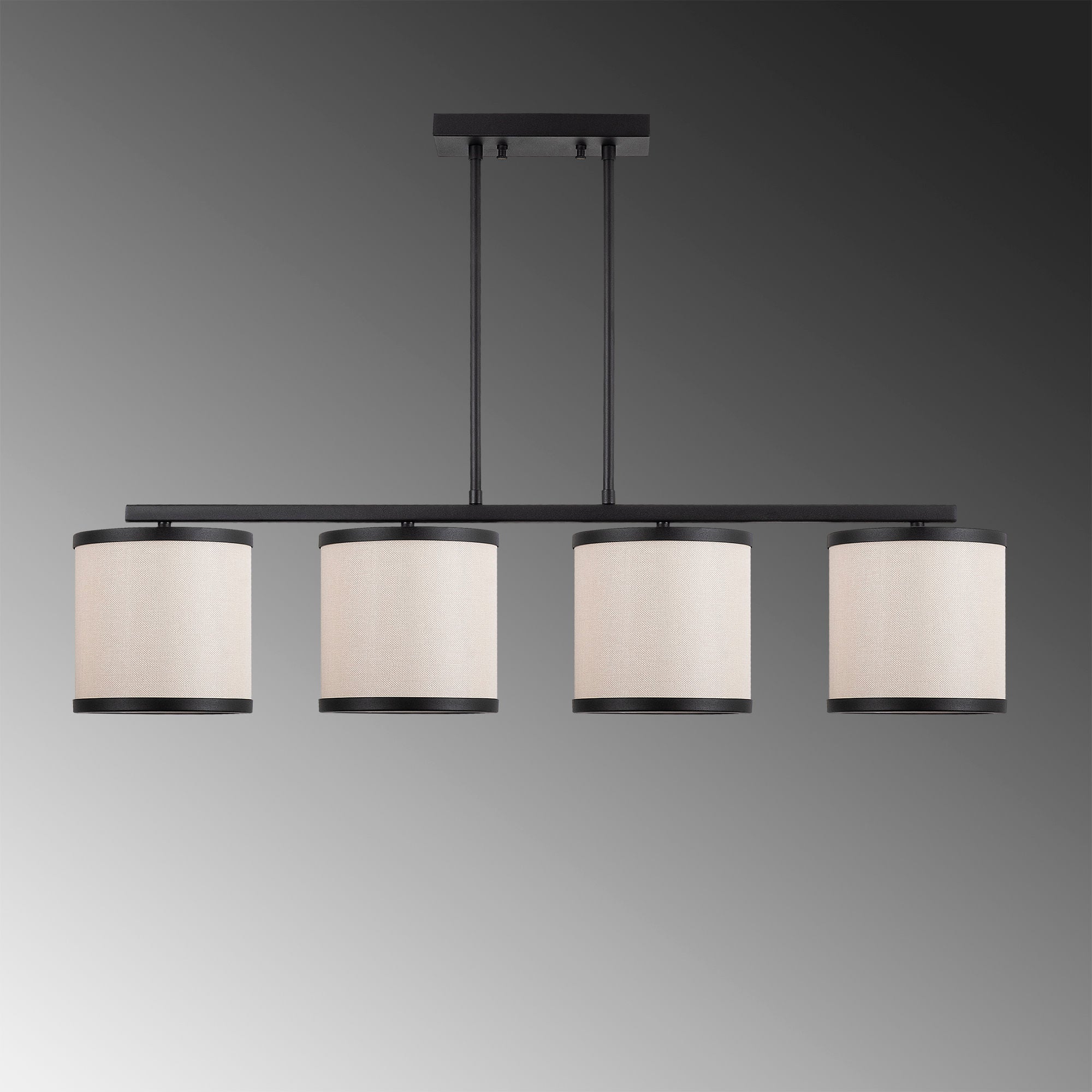 Candeeiro de Teto Escandinavo Moderno, Preto e Branco, 107 x 20 x 68 cm | Corpo em Metal, Altura Ajustável, 4 Soquetes E27 | Iluminação Elegante para Decoração de Casa