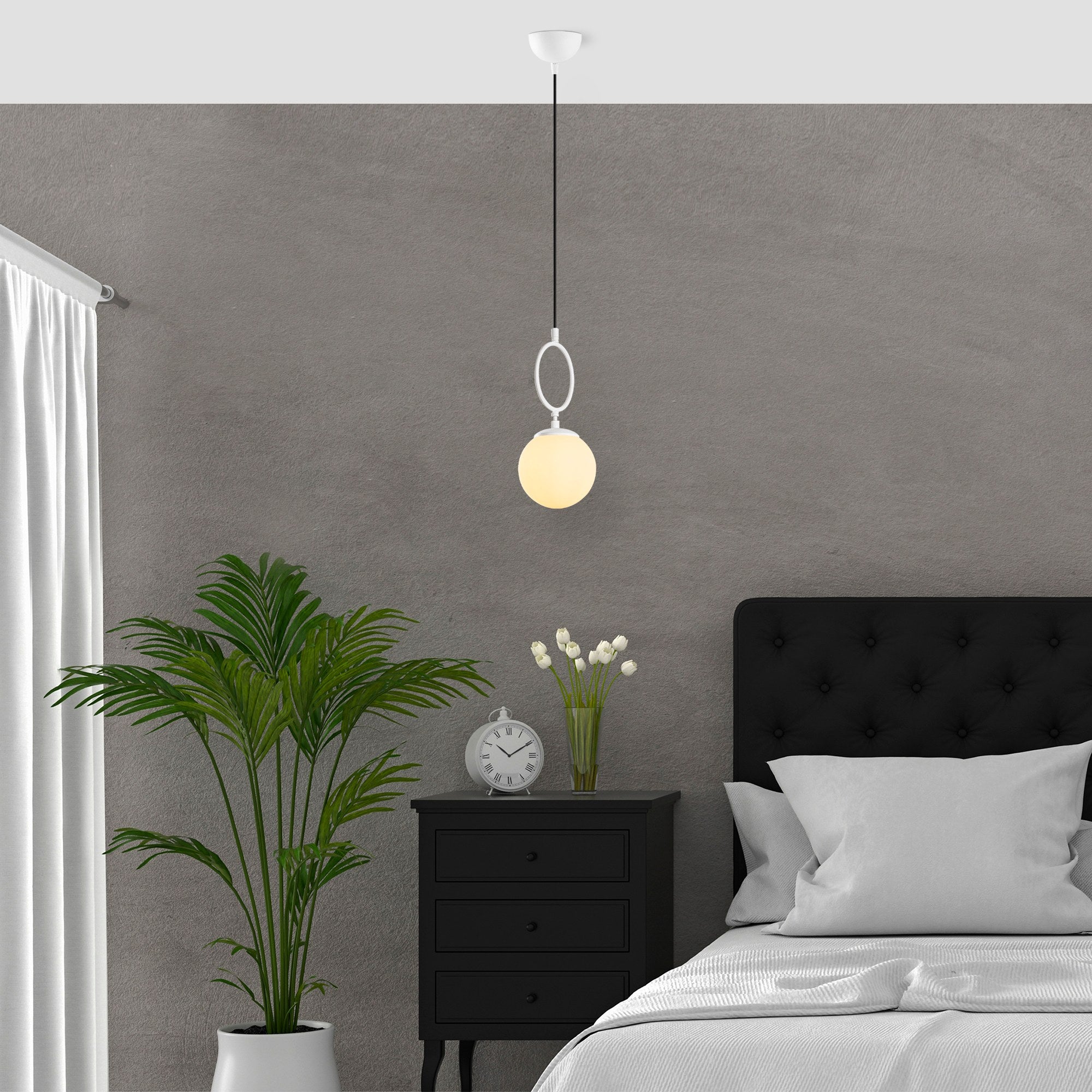Candeeiro de Teto branco elegante, corpo de metal, 15 cm de largura, altura ajustável (41-127 cm), IP20, soquete E14, perfeito para decoração moderna e soluções de iluminação