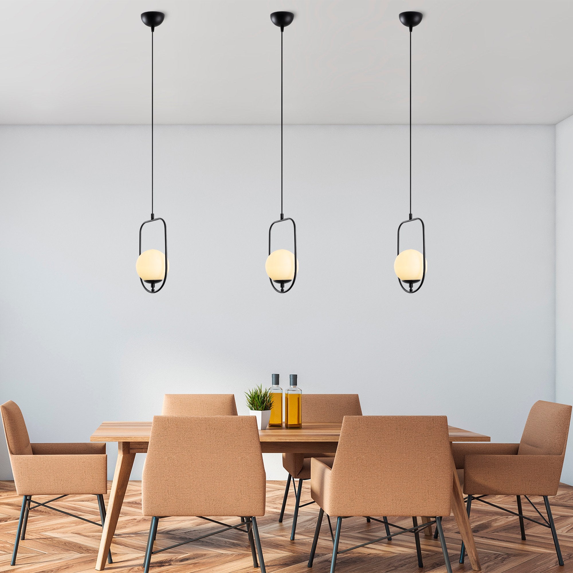 Candeeiro de Teto elegante preto, corpo de metal, 20 cm de largura, altura ajustável (42-171 cm) | Soquete E14, IP20 | Perfeito para salas de estar e jantar modernas