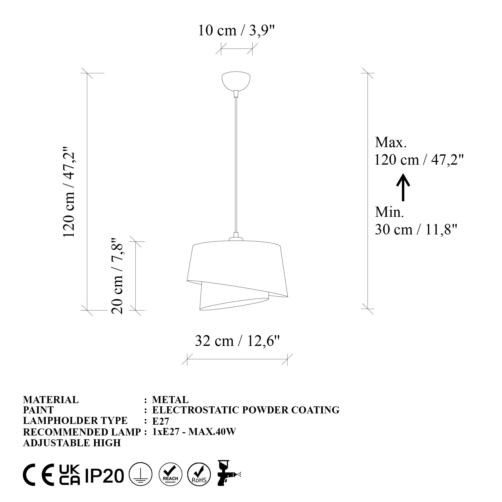 Candeeiro de Teto – Ø32 h:17, Ø22 h:20 – Castanho Claro – Metal e Tecido