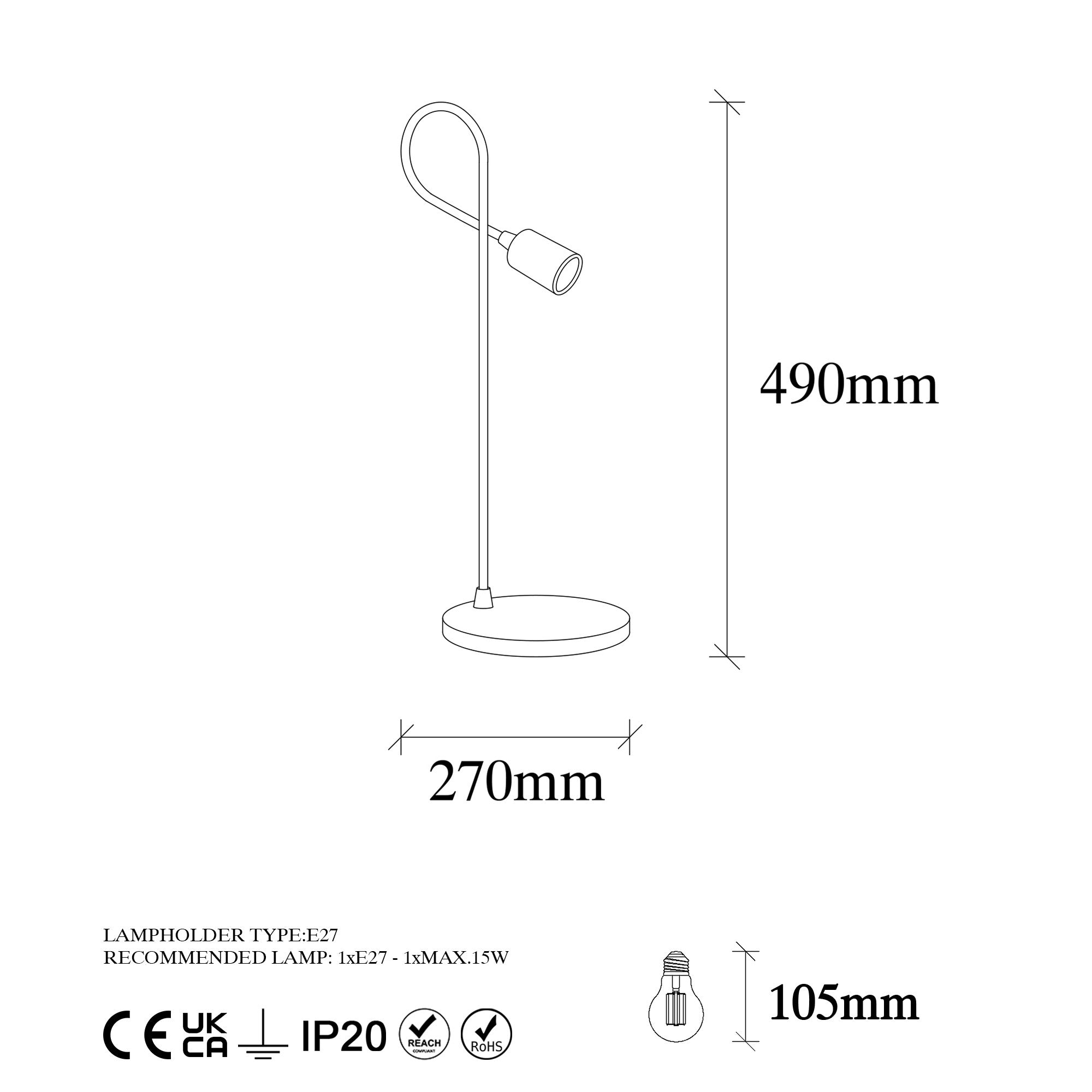 Candeeiro de Mesa Industrial, Corpo e Base de Metal, 49 cm de Altura, Soquete E27 Máx. 15 W, Preto e Acabamento Antigo | Iluminação Elegante para Espaços Modernos