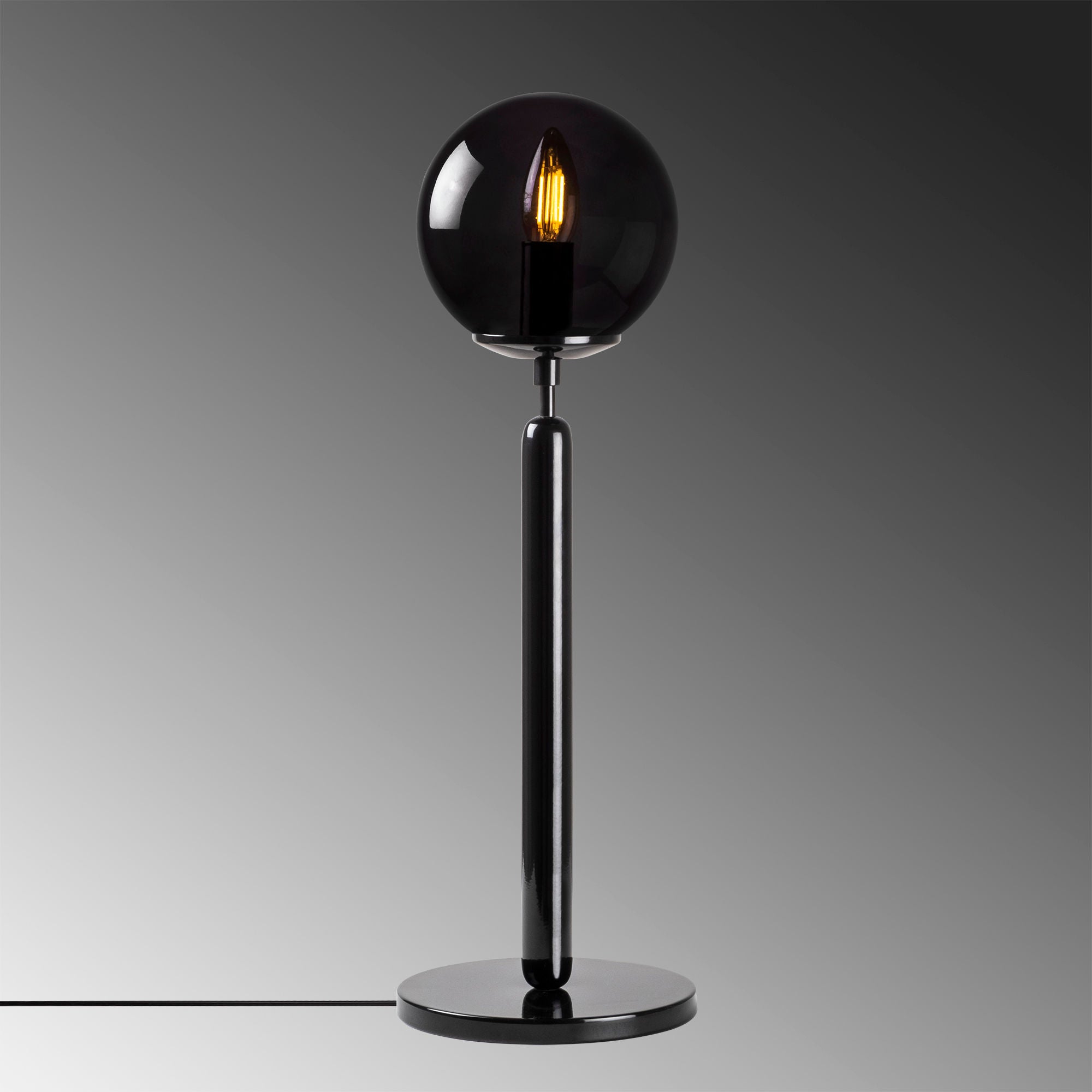 Candeeiro de Mesa preta moderna, corpo de metal e tampa de vidro, 18 x 18 x 52 cm, soquete E14, 40 W máx., cabo de 200 cm, design industrial/escandinavo elegante