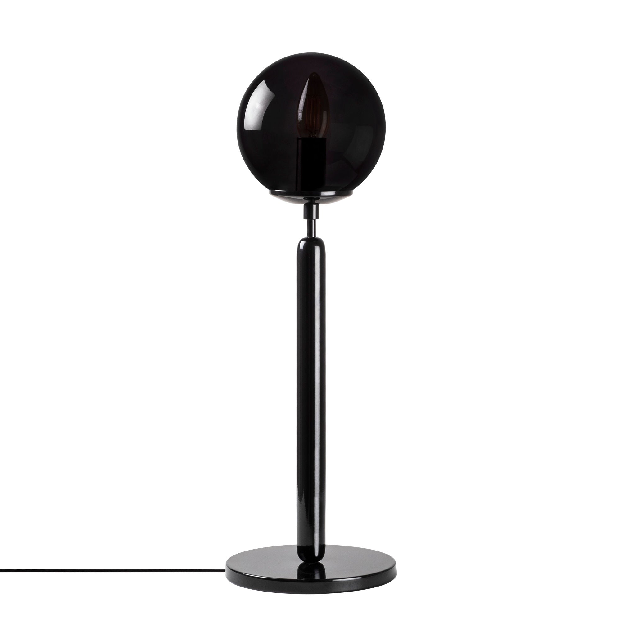 Candeeiro de Mesa preta moderna, corpo de metal e tampa de vidro, 18 x 18 x 52 cm, soquete E14, 40 W máx., cabo de 200 cm, design industrial/escandinavo elegante