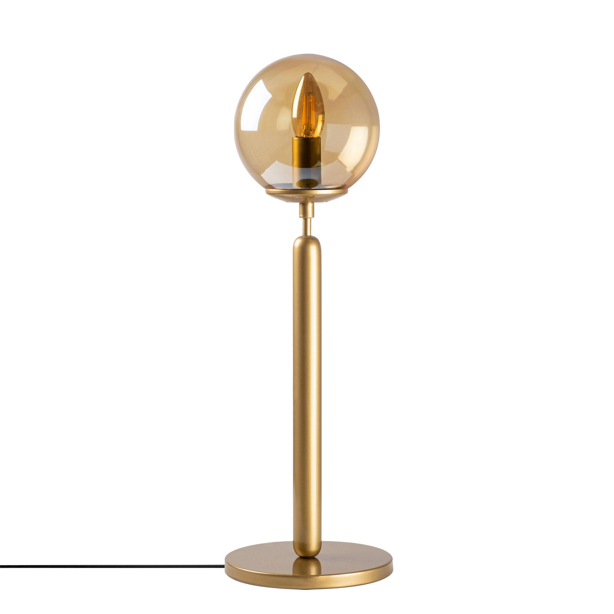 Candeeiro de Mesa elegante com corpo de metal e tampa de vidro, acabamento em cobre vintage, 18 x 18 x 52 cm | Cabo de 200 cm, soquete E14, perfeita para decoração moderna