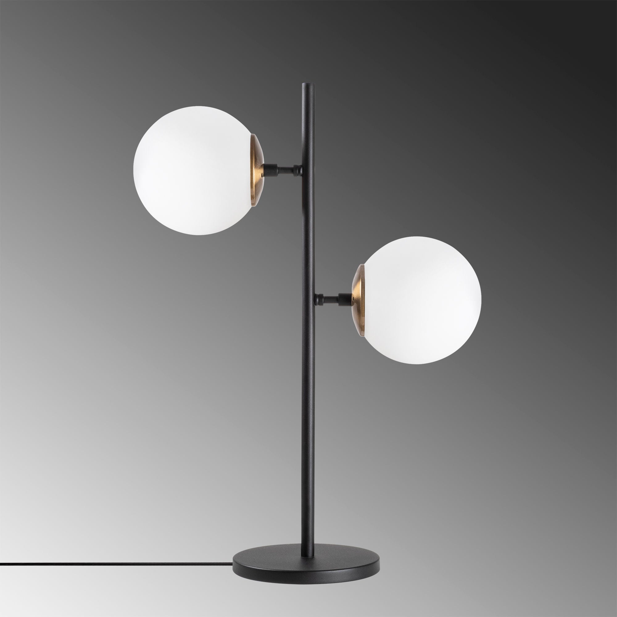 Candeeiro de Mesa moderna com corpo de metal e tampa de vidro, 40 x 17 x 57 cm, preta/dourada/branca | 2 soquetes E14, cabo de 200 cm, design industrial elegante para casa e escritório