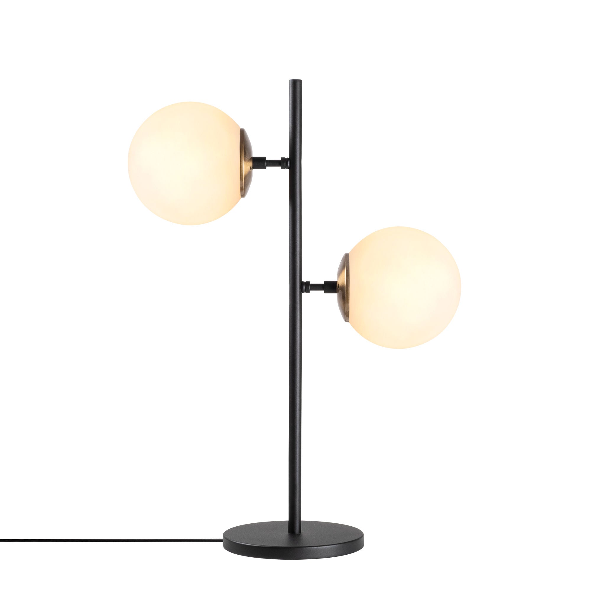 Candeeiro de Mesa moderna com corpo de metal e tampa de vidro, 40 x 17 x 57 cm, preta/dourada/branca | 2 soquetes E14, cabo de 200 cm, design industrial elegante para casa e escritório