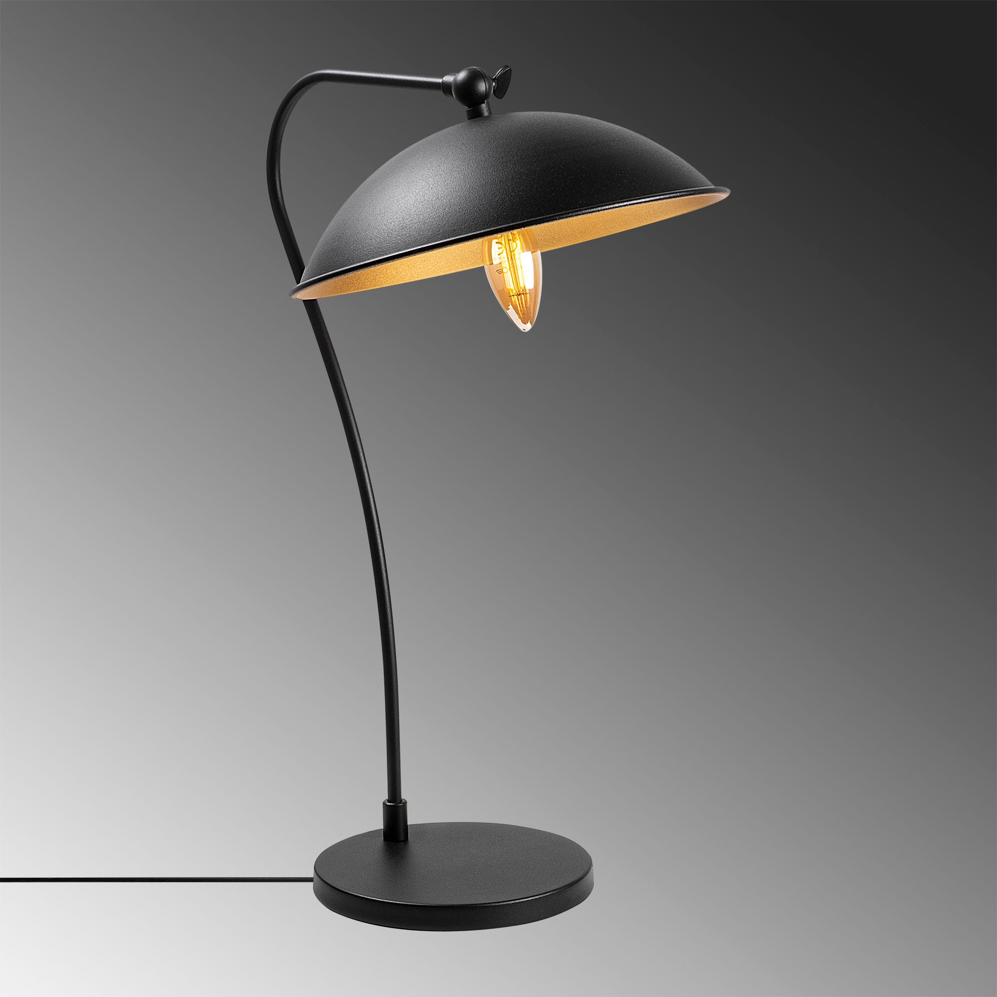 Candeeiro de Mesa Elegante Preta e Dourada, Corpo de Metal, 35 x 27 x 50 cm | Soquete E14, Máx. 40 W | Design Industrial Moderno para Decoração de Casa e Escritório