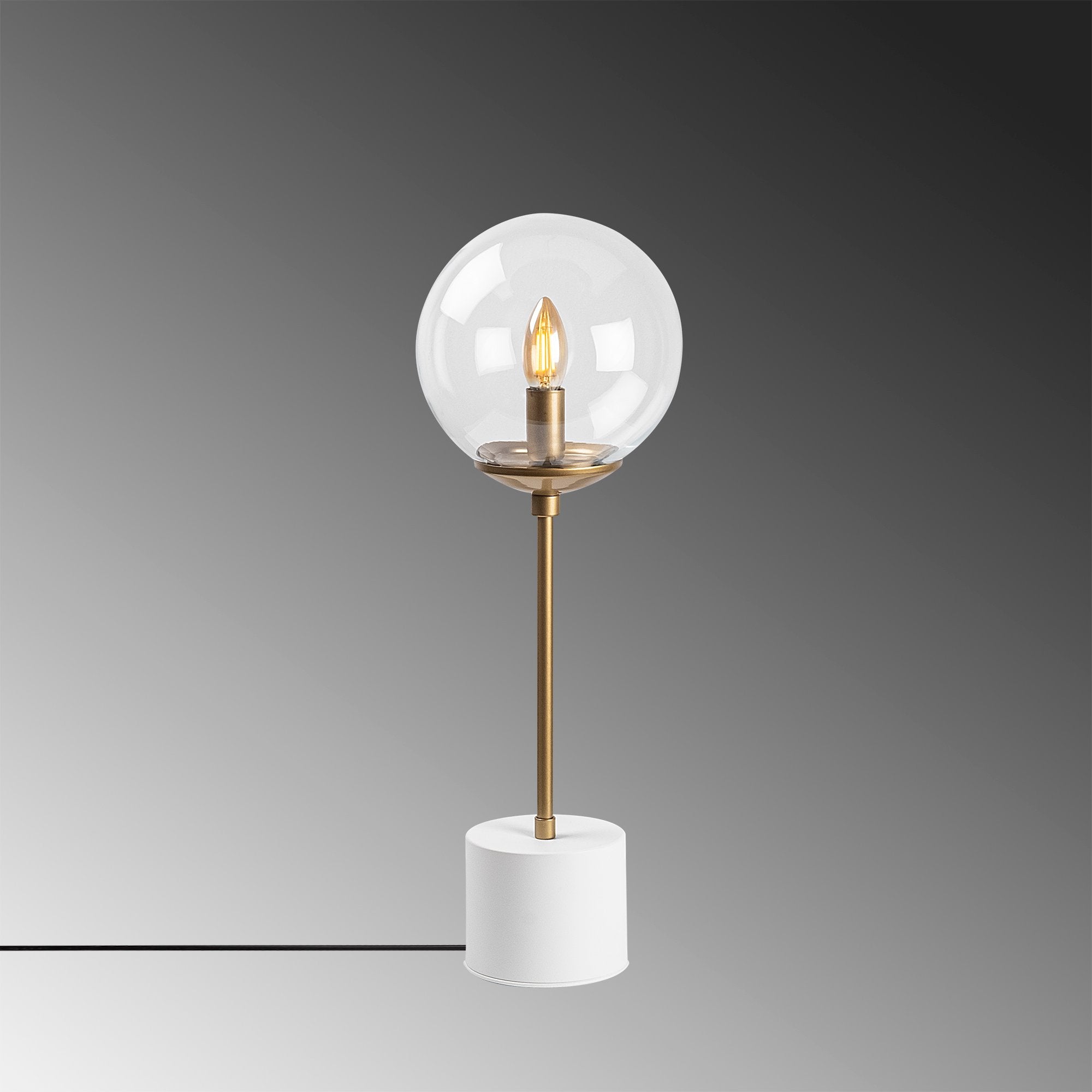 Candeeiro de Mesa Moderna com Corpo de Metal e Tampa de Vidro, 20 x 20 x 57 cm, Branca | Soquete E14, 40 W Máx., Cabo de 200 cm | Design Escandinavo Elegante para Decoração de Casa