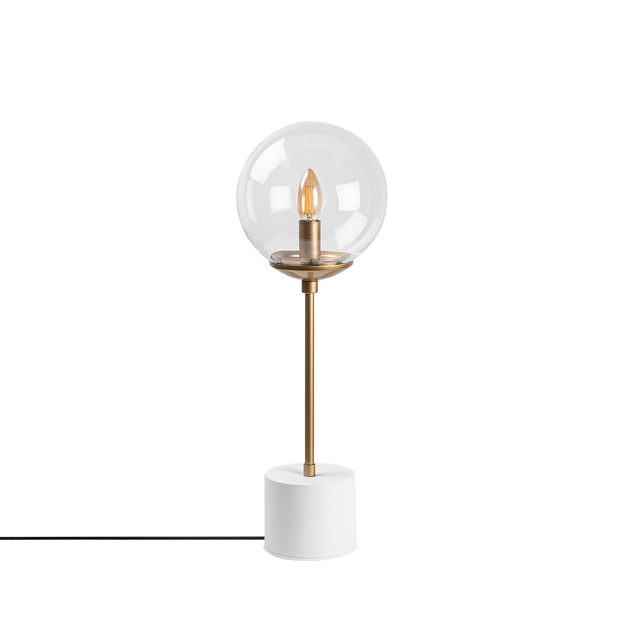 Candeeiro de Mesa Moderna com Corpo de Metal e Tampa de Vidro, 20 x 20 x 57 cm, Branca | Soquete E14, 40 W Máx., Cabo de 200 cm | Design Escandinavo Elegante para Decoração de Casa
