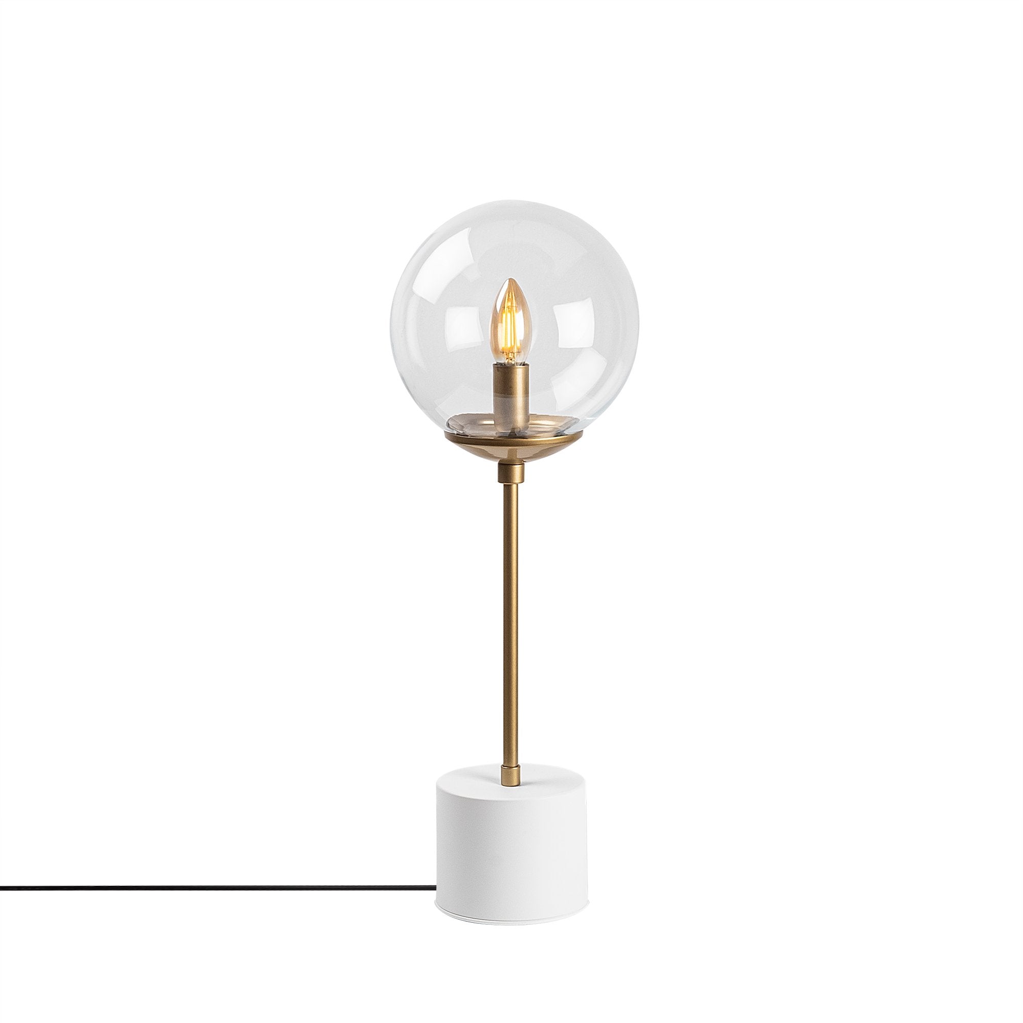 Candeeiro de Mesa Moderna com Corpo de Metal e Tampa de Vidro, 20 x 20 x 57 cm, Branca | Soquete E14, 40 W Máx., Cabo de 200 cm | Design Escandinavo Elegante para Decoração de Casa
