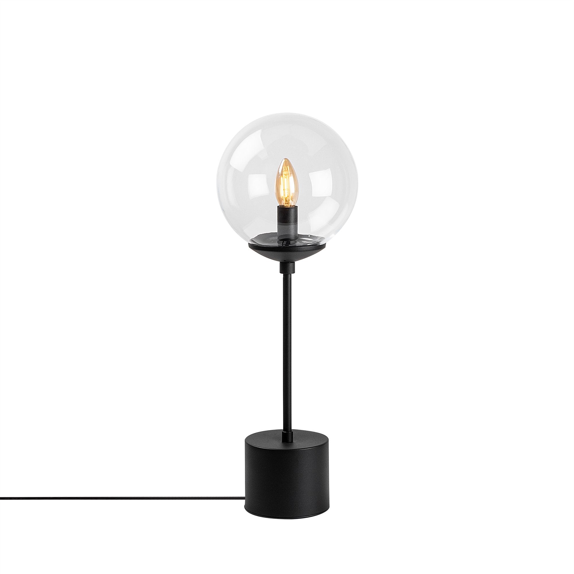 Candeeiro de Mesa Preta Moderna, Corpo de Metal com Tampa de Vidro, 20 x 20 x 57 cm | Soquete E14, Potência Máxima de 40 W, Cabo de 200 cm | Design Industrial Elegante para Casa e Escritório
