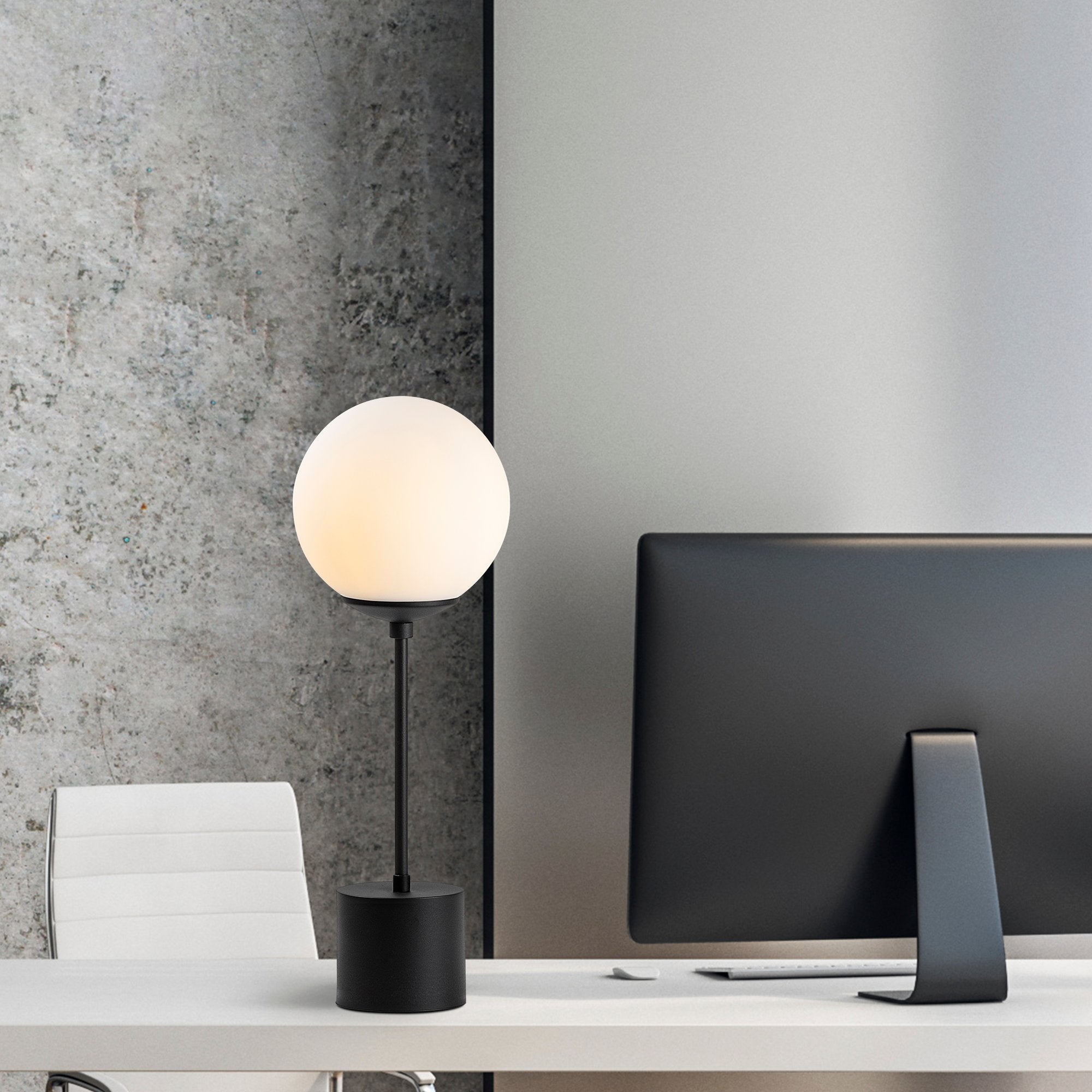 Candeeiro de Mesa Moderna com Corpo de Metal e Tampa de Vidro, 20 x 20 x 57 cm, Preta e Creme | Soquete E14, 40 W Máx., Cabo de 200 cm | Design Industrial e Escandinavo Elegante