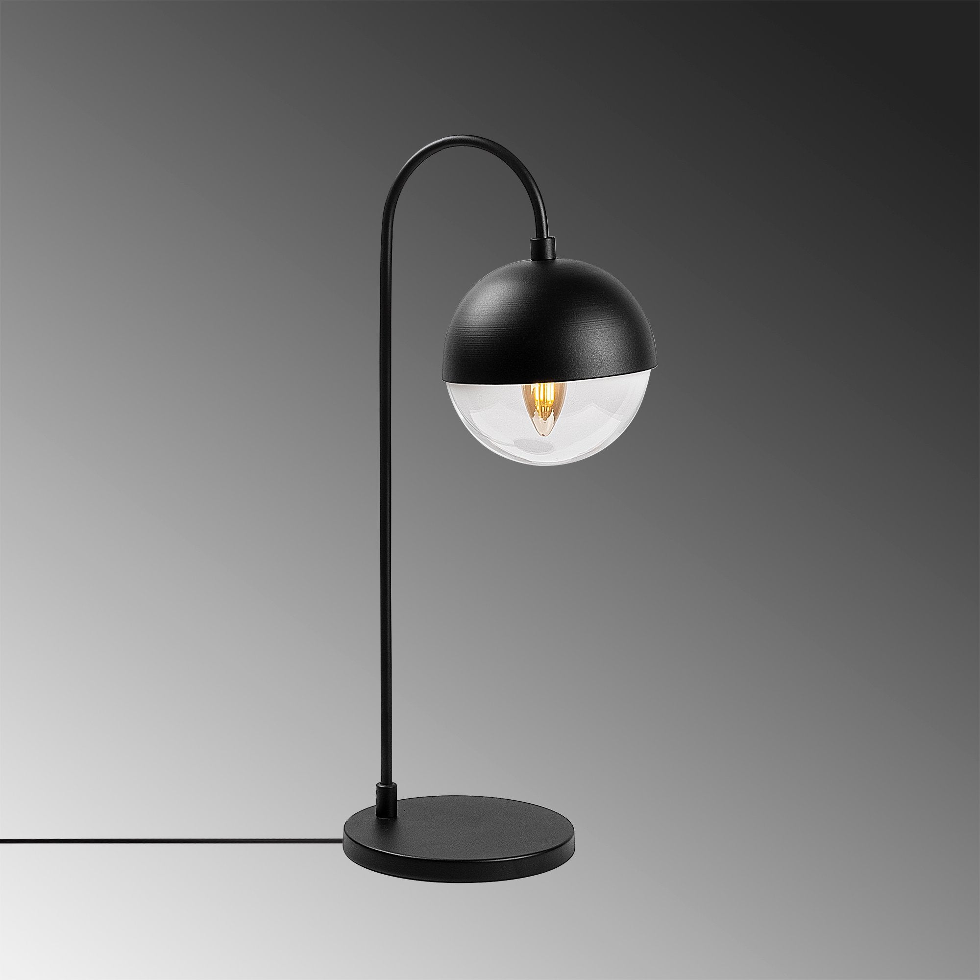 Candeeiro de Mesa preta moderna, corpo de metal com tampa de vidro, 18 x 25 x 53 cm | Soquete E14, 40 W máx., cabo de 200 cm | Design industrial e escandinavo elegante