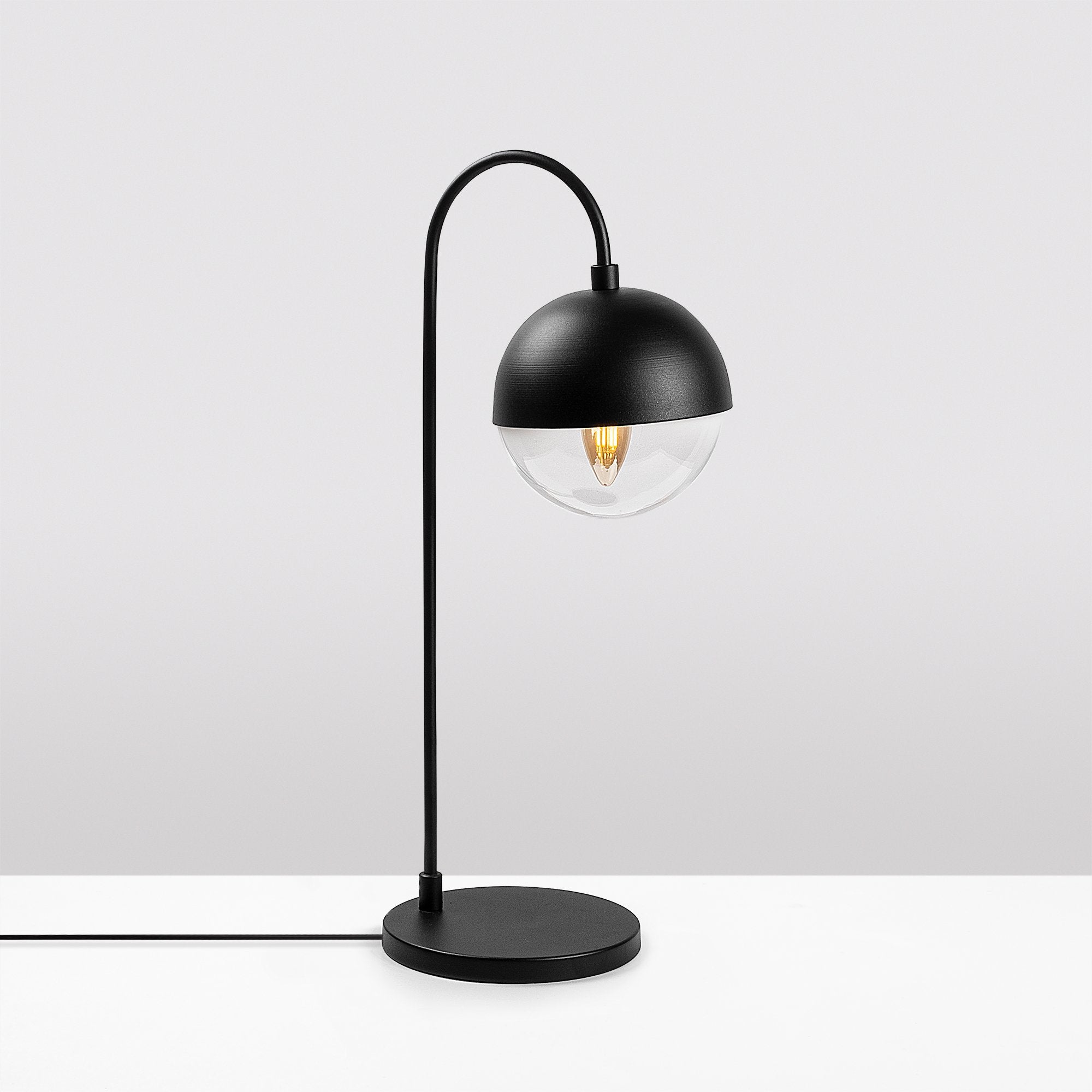 Candeeiro de Mesa preta moderna, corpo de metal com tampa de vidro, 18 x 25 x 53 cm | Soquete E14, 40 W máx., cabo de 200 cm | Design industrial e escandinavo elegante