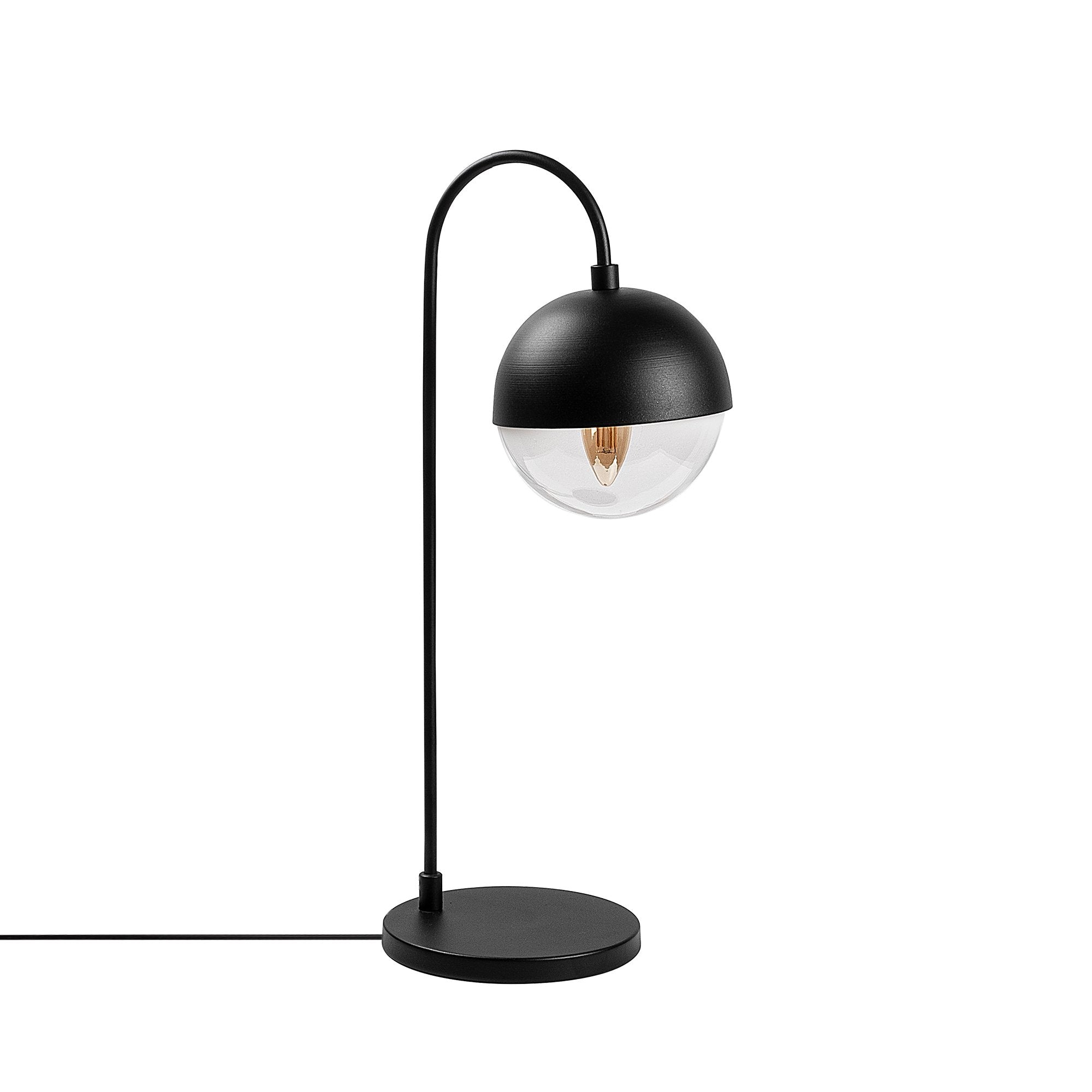 Candeeiro de Mesa preta moderna, corpo de metal com tampa de vidro, 18 x 25 x 53 cm | Soquete E14, 40 W máx., cabo de 200 cm | Design industrial e escandinavo elegante