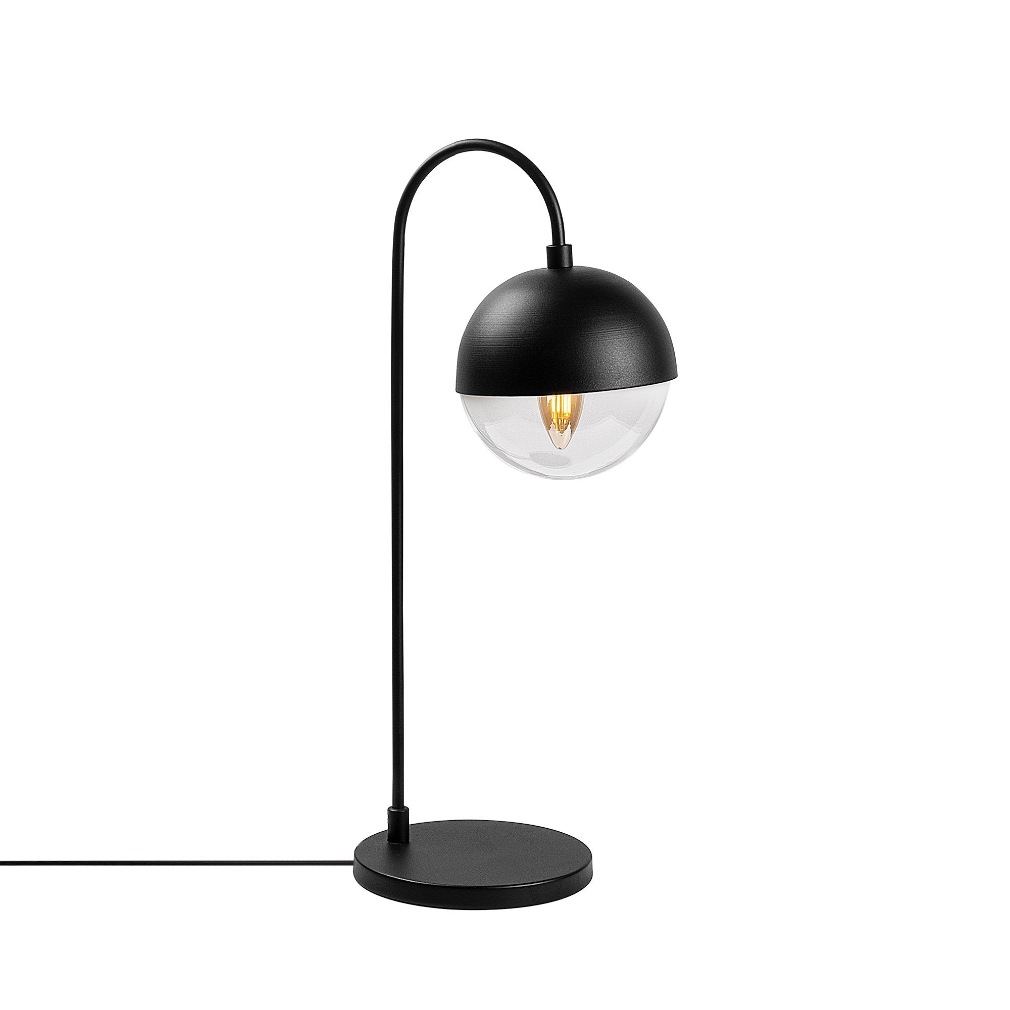 Candeeiro de Mesa preta moderna, corpo de metal com tampa de vidro, 18 x 25 x 53 cm | Soquete E14, 40 W máx., cabo de 200 cm | Design industrial e escandinavo elegante