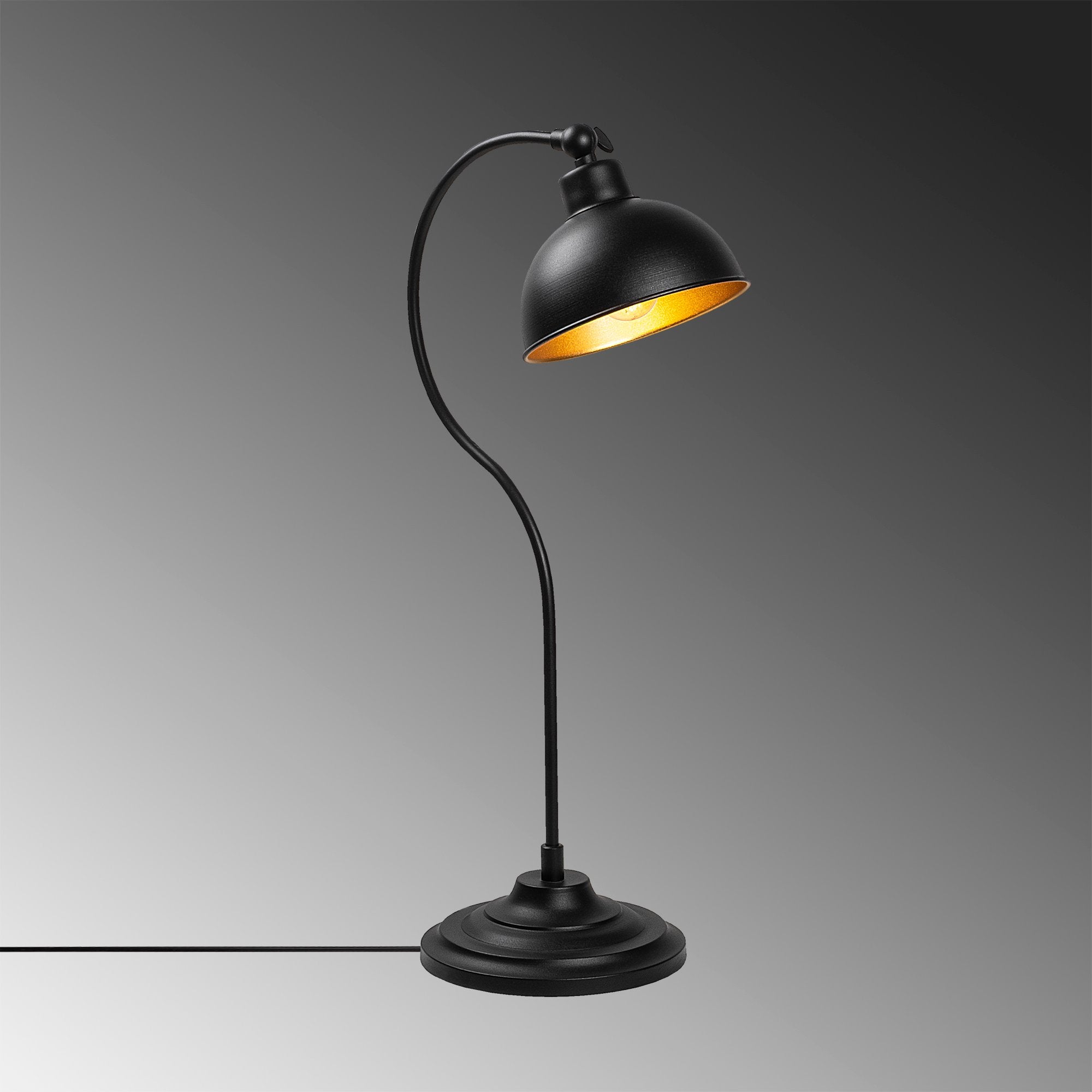 Candeeiro de Mesa Elegante Preta e Dourada, Corpo em Metal, 19 x 29 x 58 cm | Soquete E27, Potência Máxima de 40 W, Cabo de 200 cm | Design Industrial Moderno para Casa e Escritório